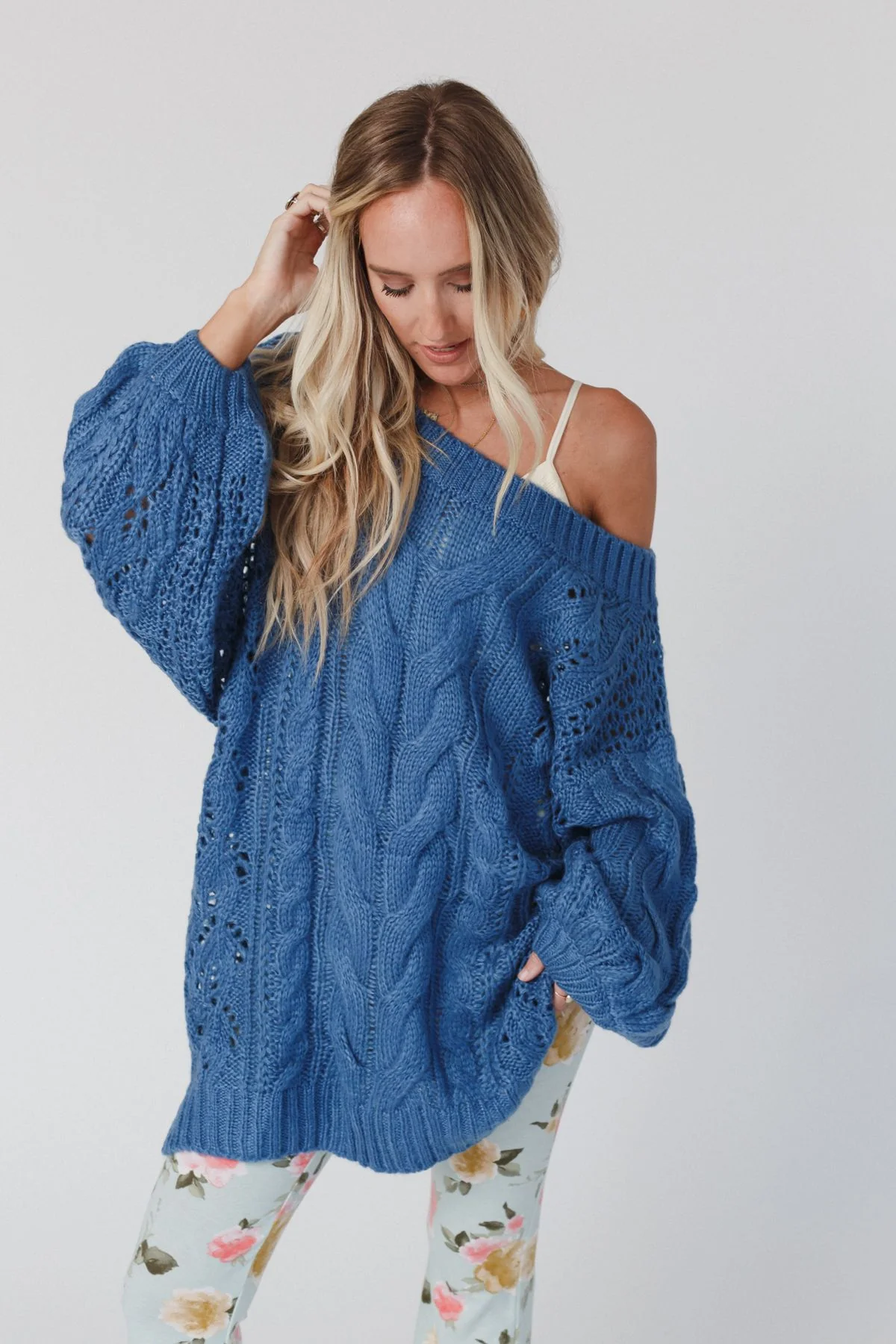 Golden Hour Bubble Sleeve Sweater Dress - Blue - Image 12