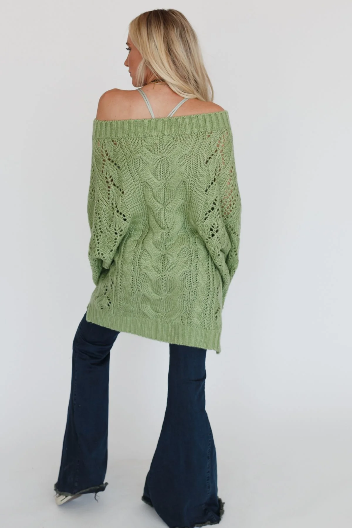 Golden Hour Bubble Sleeve Sweater Dress - Light Green - Image 3