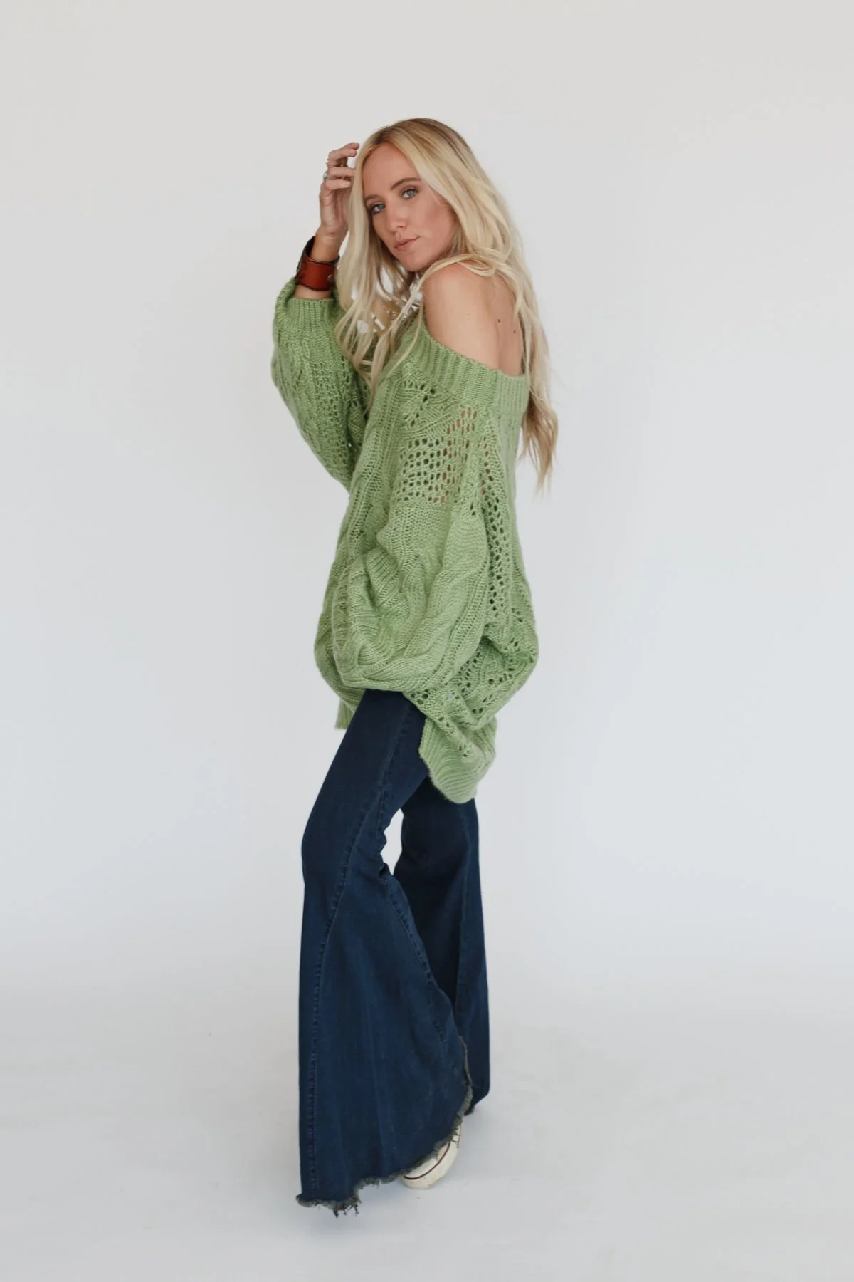Golden Hour Bubble Sleeve Sweater Dress - Light Green - Image 6