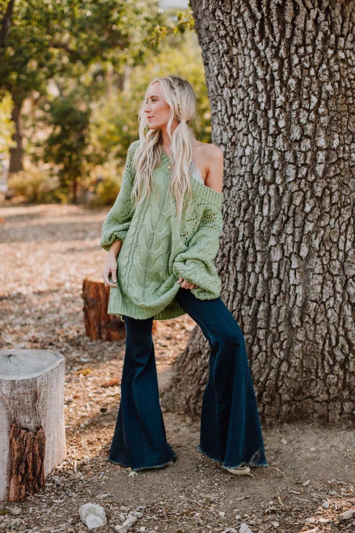 Golden Hour Bubble Sleeve Sweater Dress - Light Green - Image 8