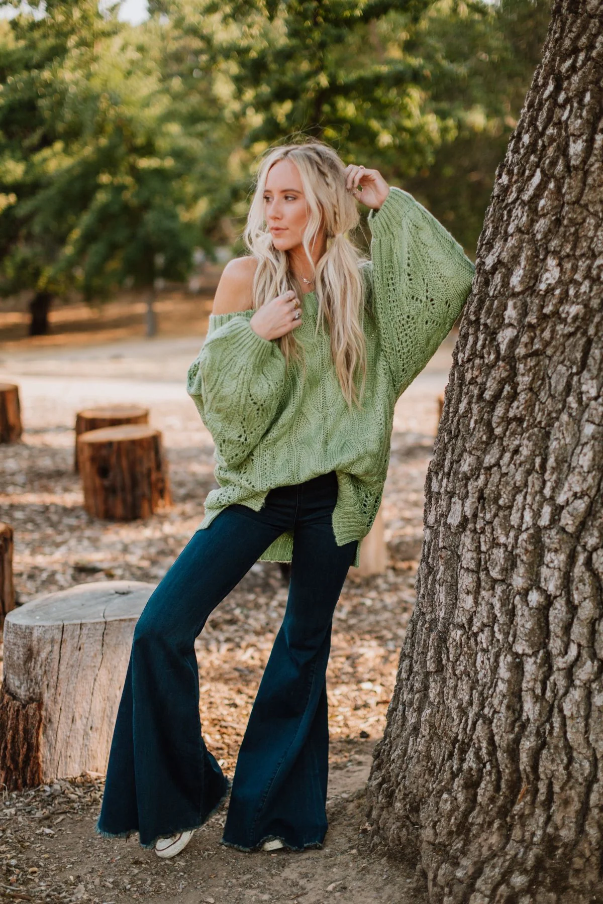 Golden Hour Bubble Sleeve Sweater Dress - Light Green - Pre Order - Image 2