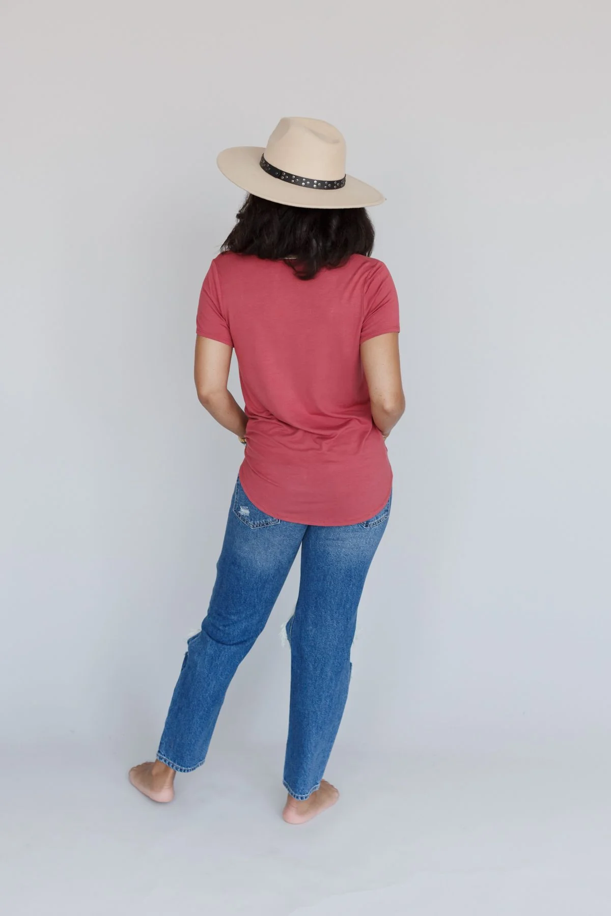 Scoop Neck Bralette Tee - Marsala - Image 4