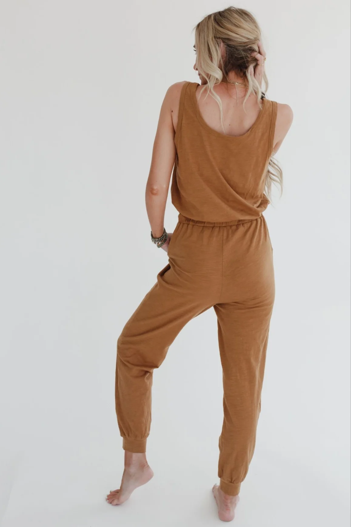 Set to Go Textured Jumpsuit And Cardigan Set - Camel - Image 3