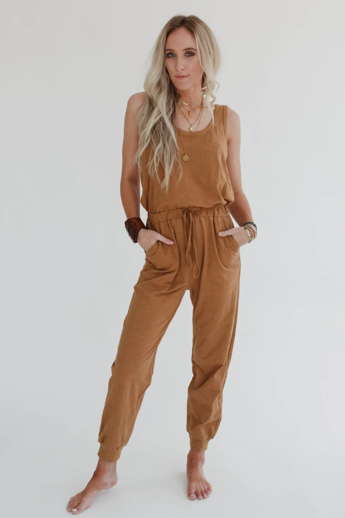 Set to Go Textured Jumpsuit And Cardigan Set - Camel - Image 5