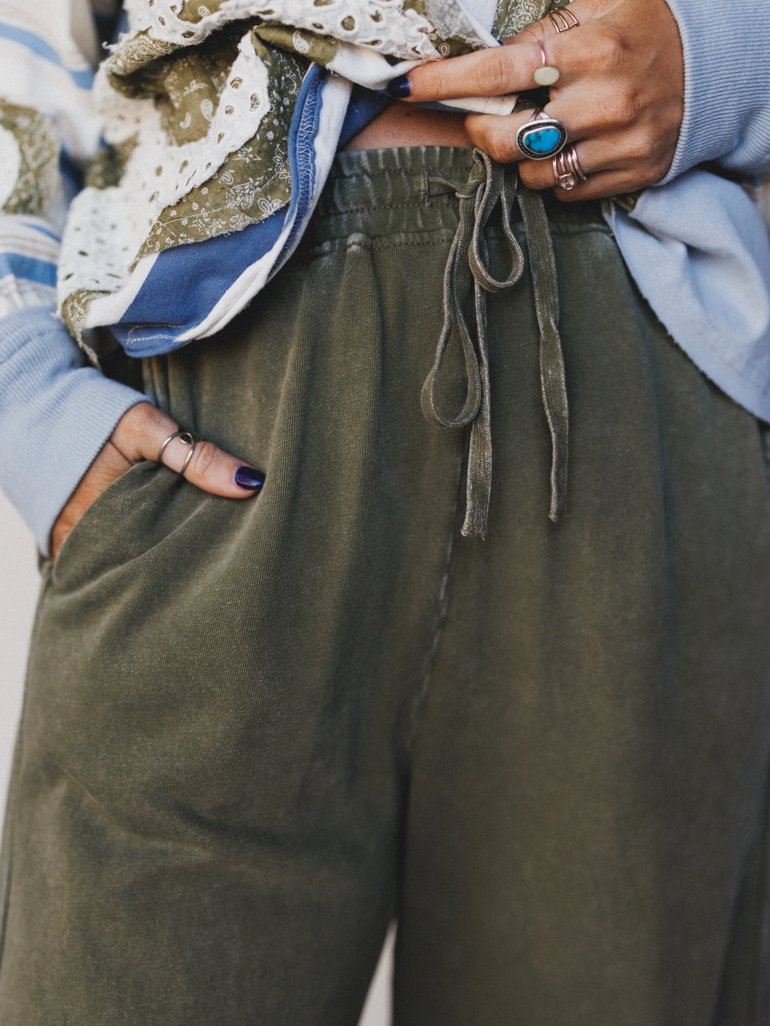 So Comfy Wide Leg Pant Cropped Length - Olive - Image 3