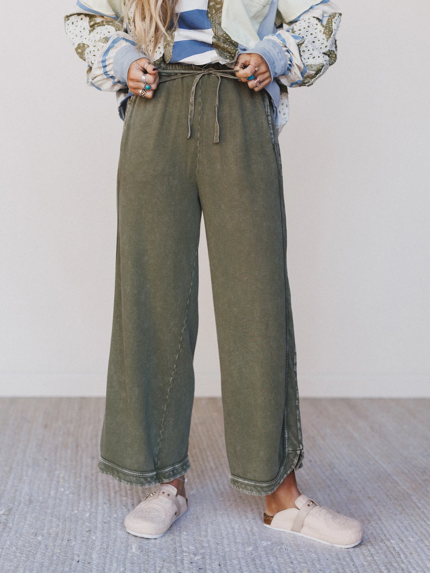 So Comfy Wide Leg Pant Cropped Length - Olive - Image 4