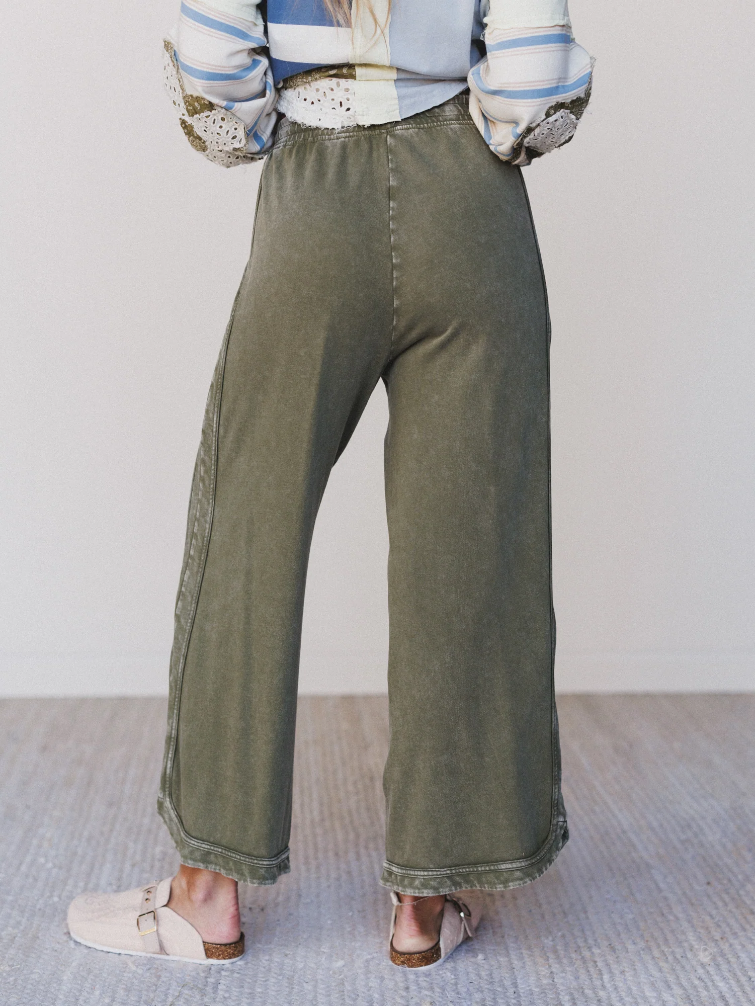 So Comfy Wide Leg Pant Cropped Length - Olive - Image 5