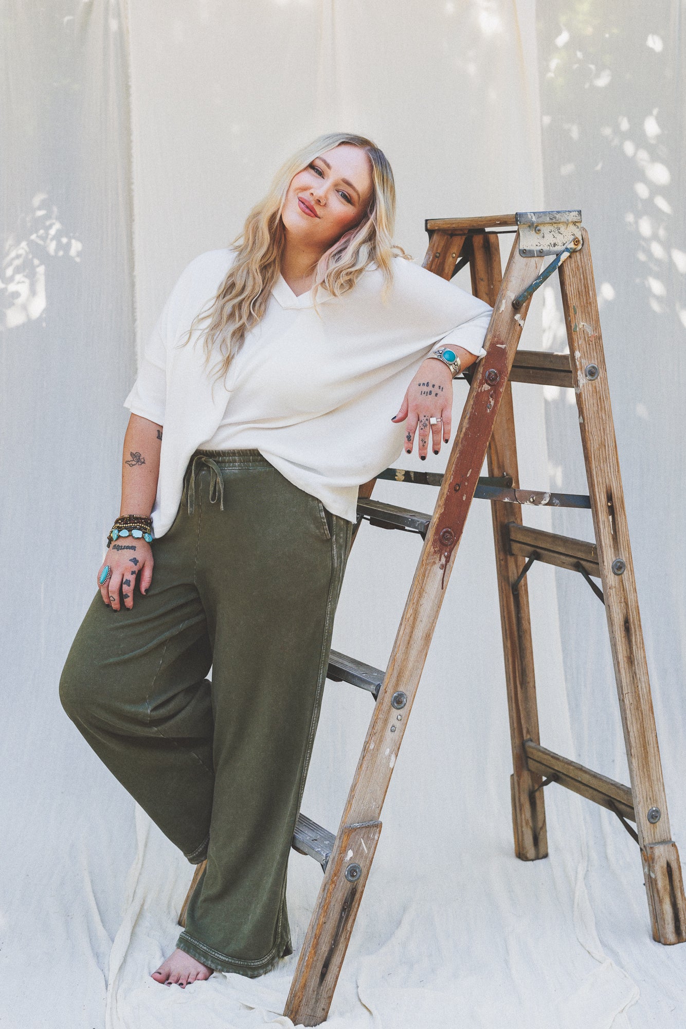 So Comfy Wide Leg Pant Cropped Length - Olive - Image 7