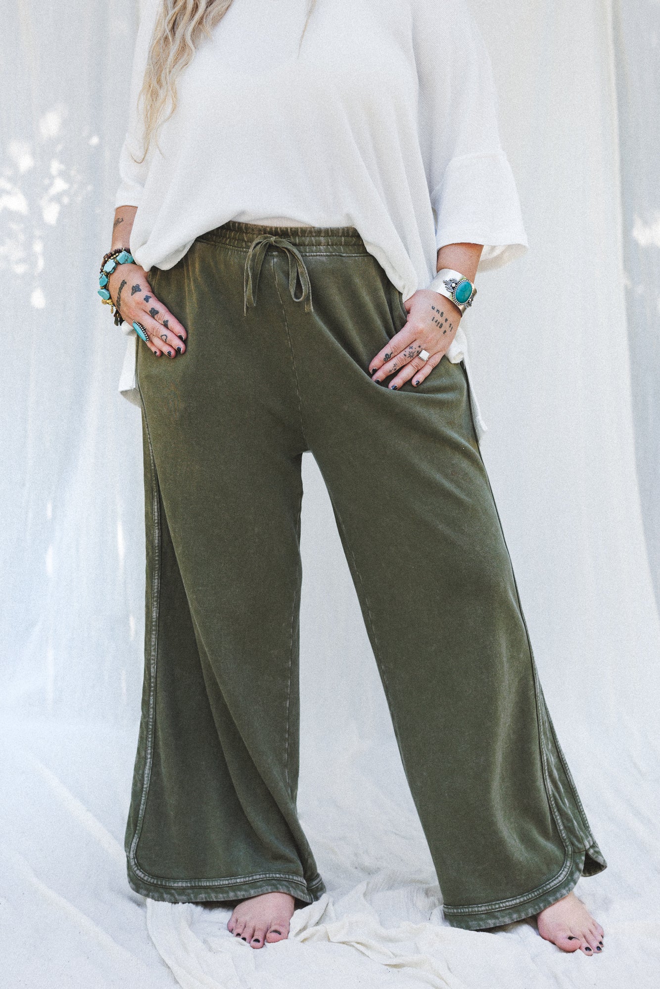 So Comfy Wide Leg Pant Cropped Length - Olive - Image 8