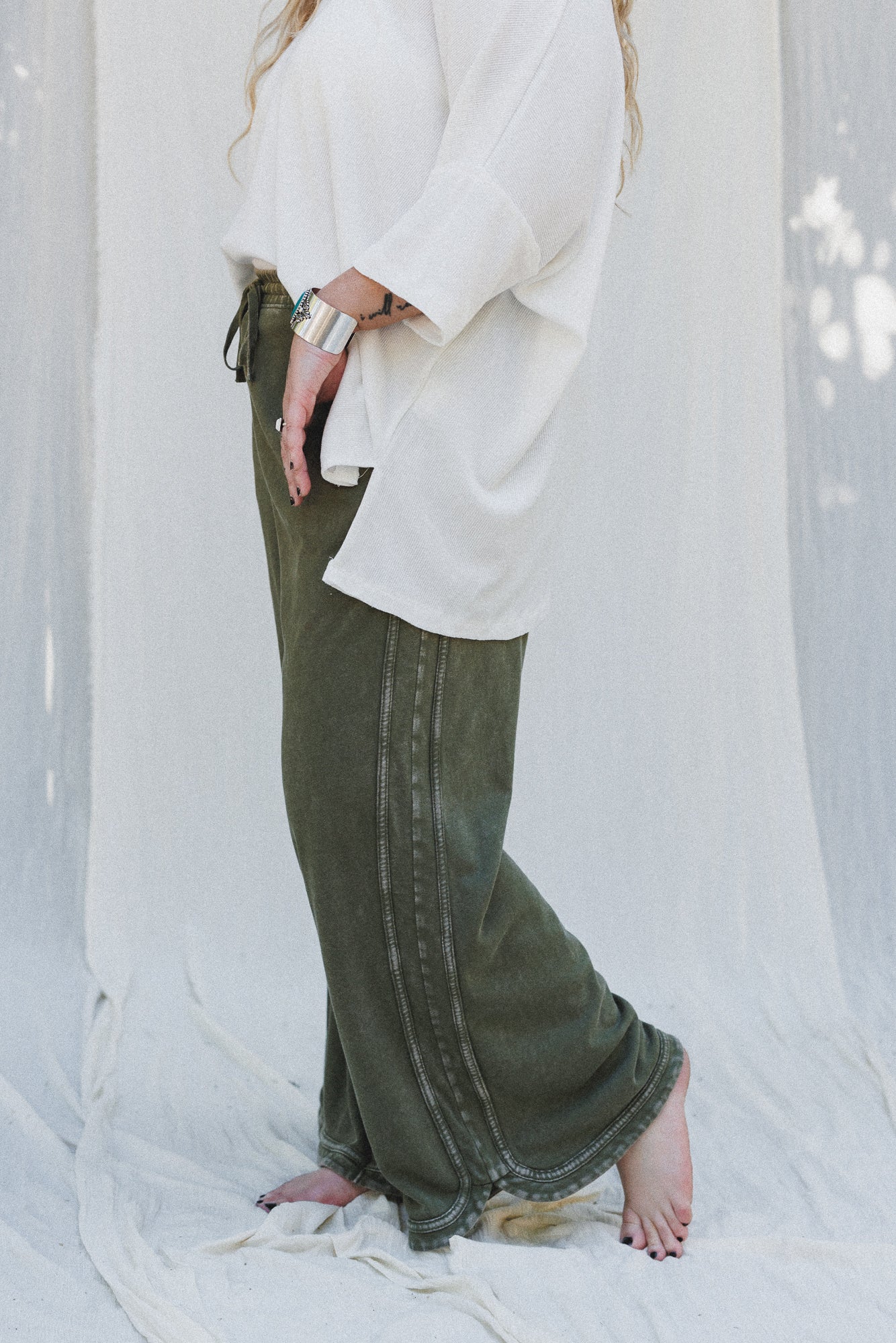 So Comfy Wide Leg Pant Cropped Length - Olive - Image 9