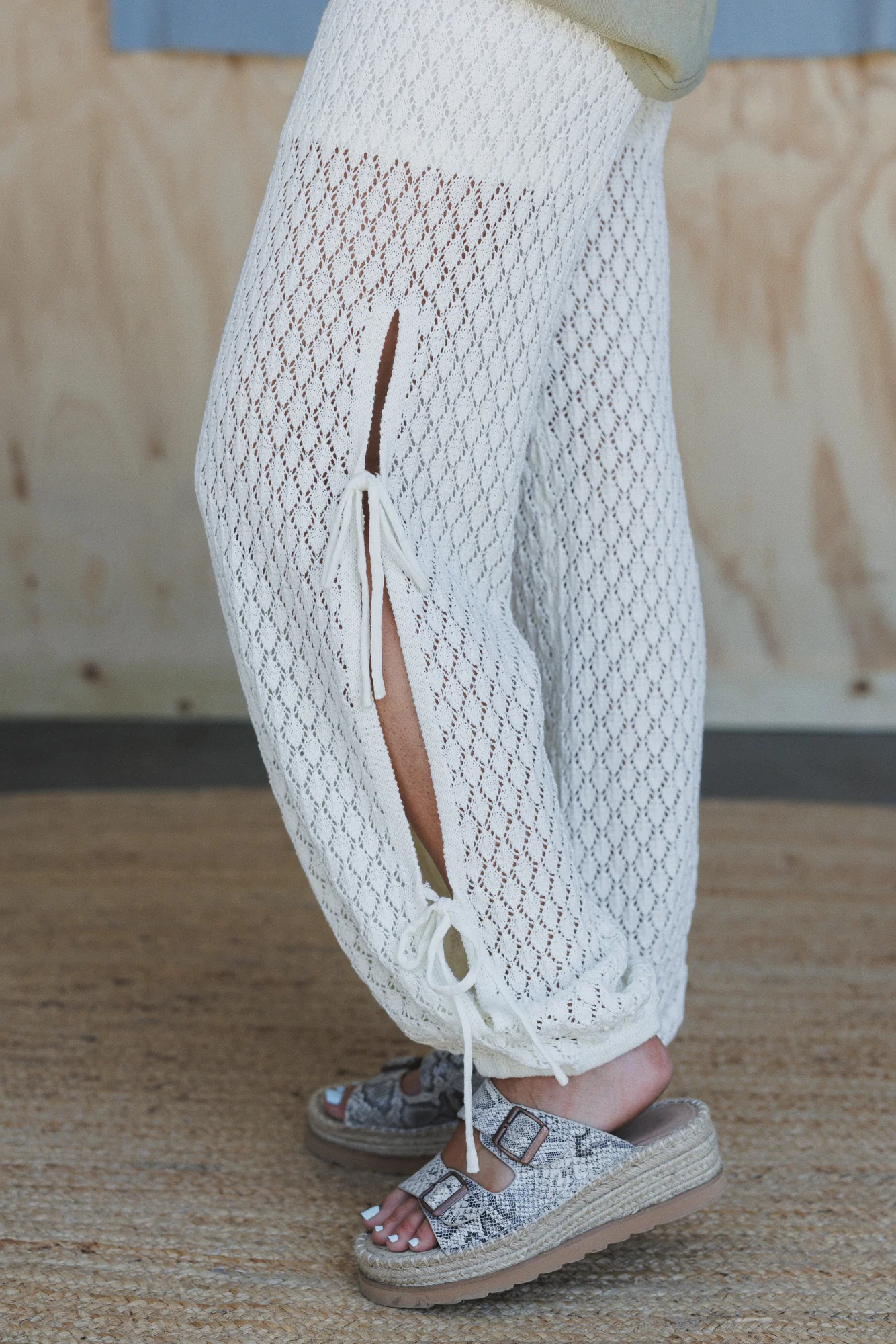 Acacia Crochet Side Tie Pants - Off White - Image 3
