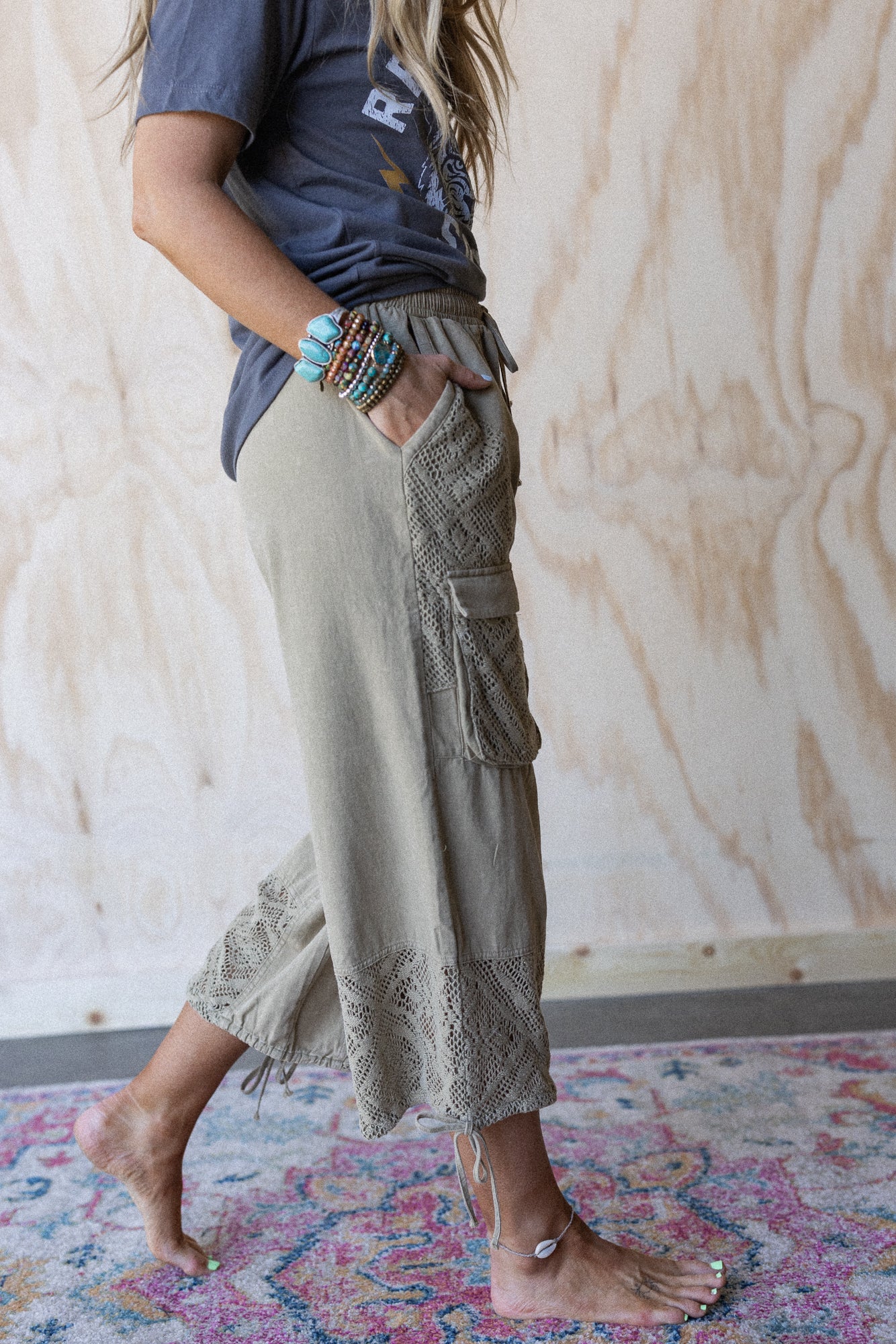 Adriana Crochet Mix Joggers - Sage - Image 4