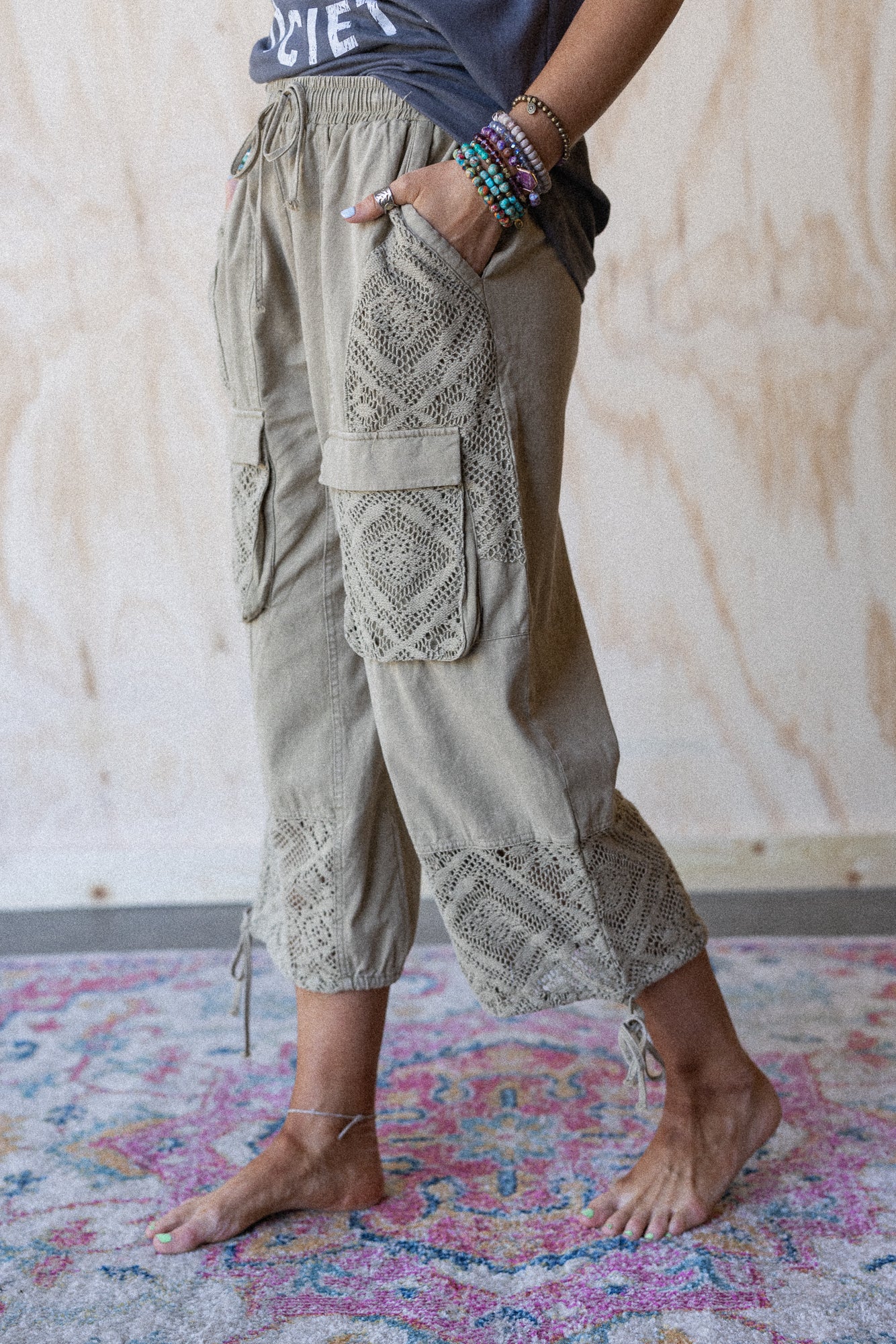 Adriana Crochet Mix Joggers - Sage - Image 5