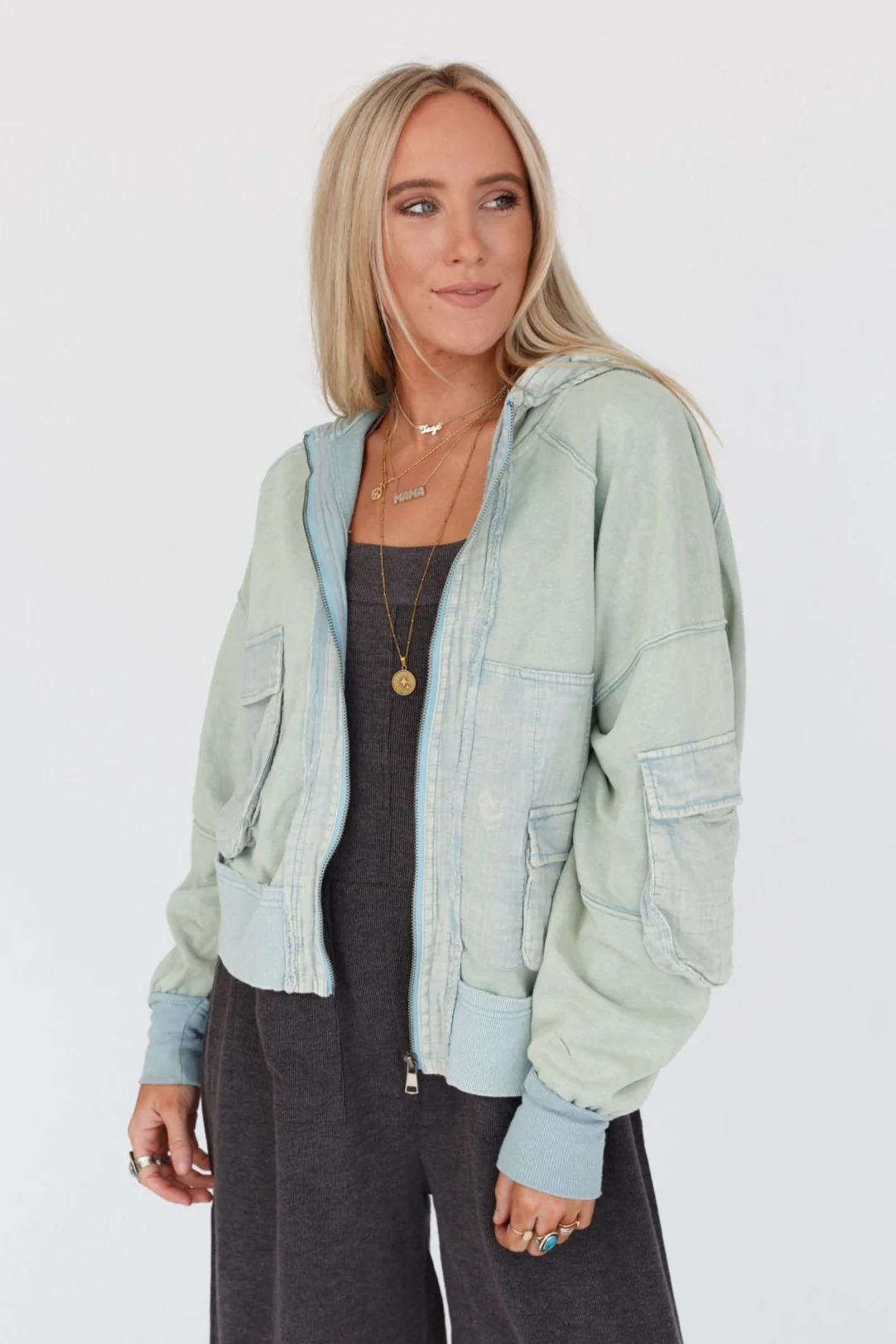 Adventure Awaits Hooded Jacket - Washed Blue - Image 5