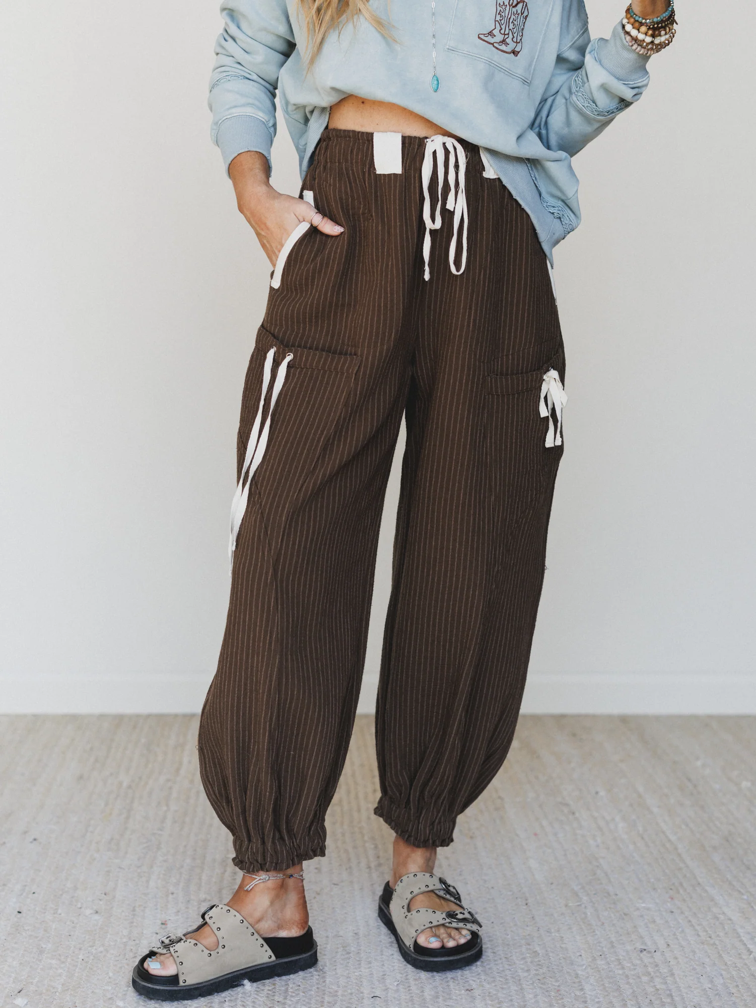 Ahoy Boho Striped Joggers - Chocolate - Image 6