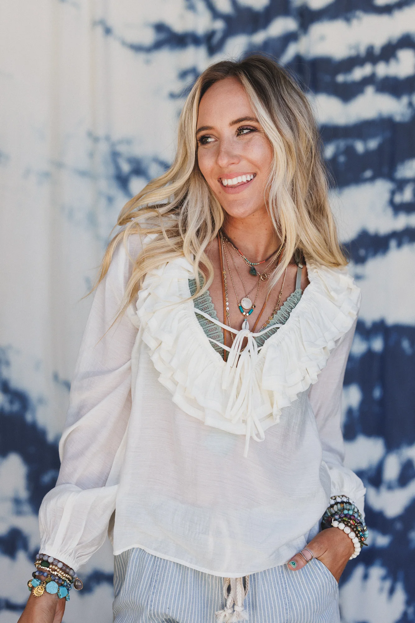 Alila Ruffled V Neck Blouse - Off White - Image 2