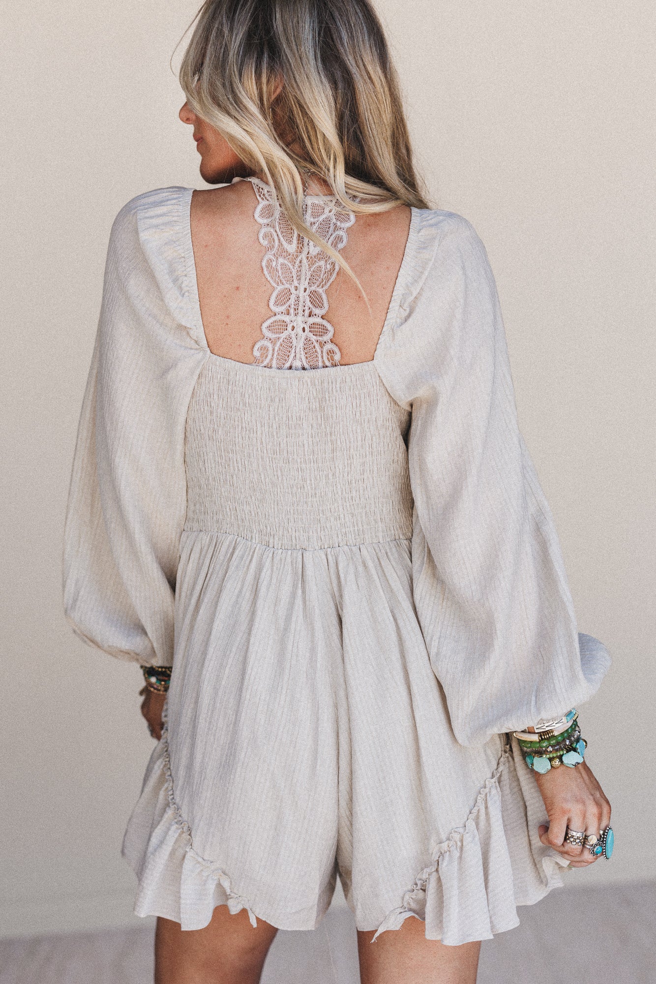All Day Glow Ruffled Romper - Oatmeal - Image 5