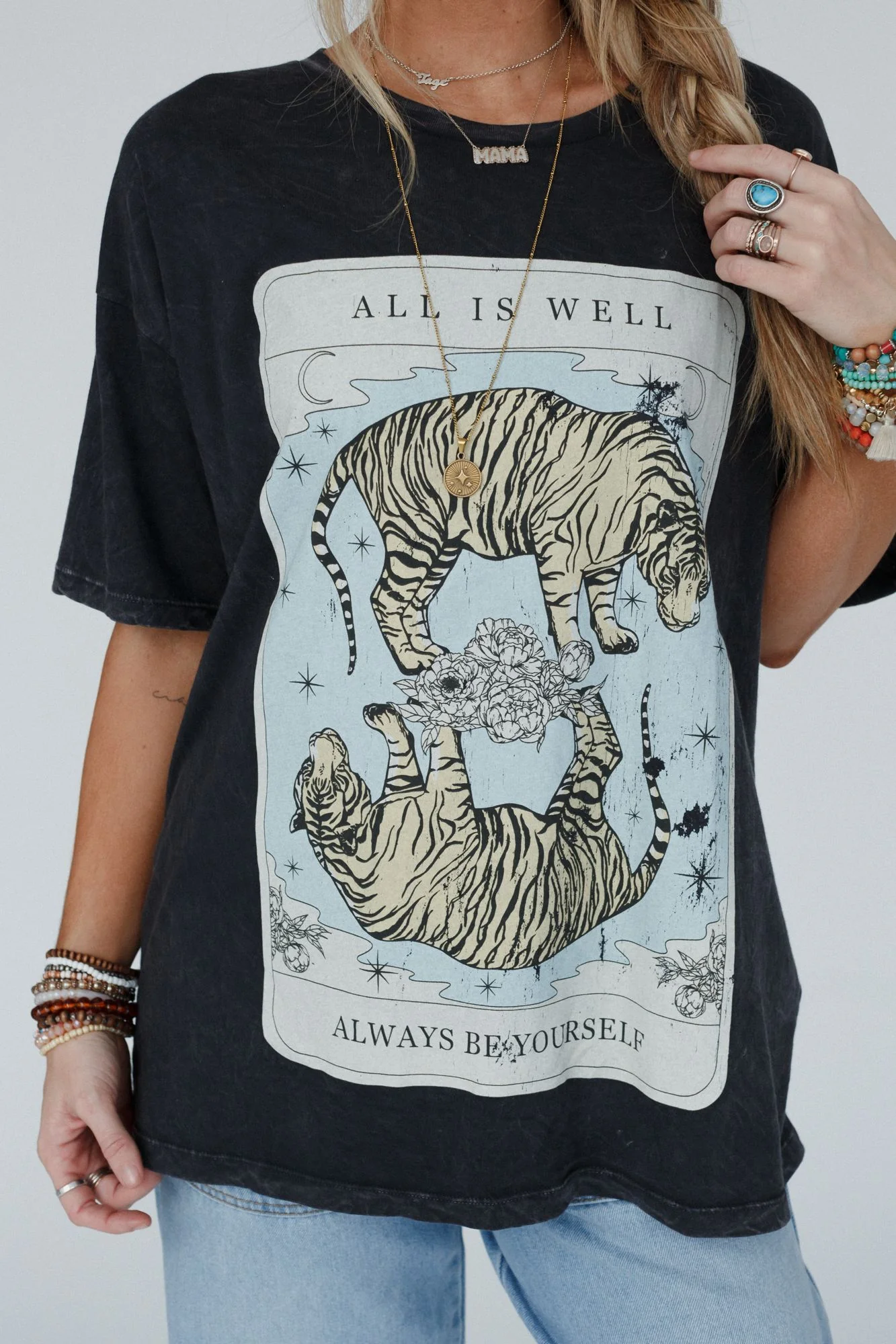 All Is Well Tiger Graphic Tee - Charcoal - Image 3
