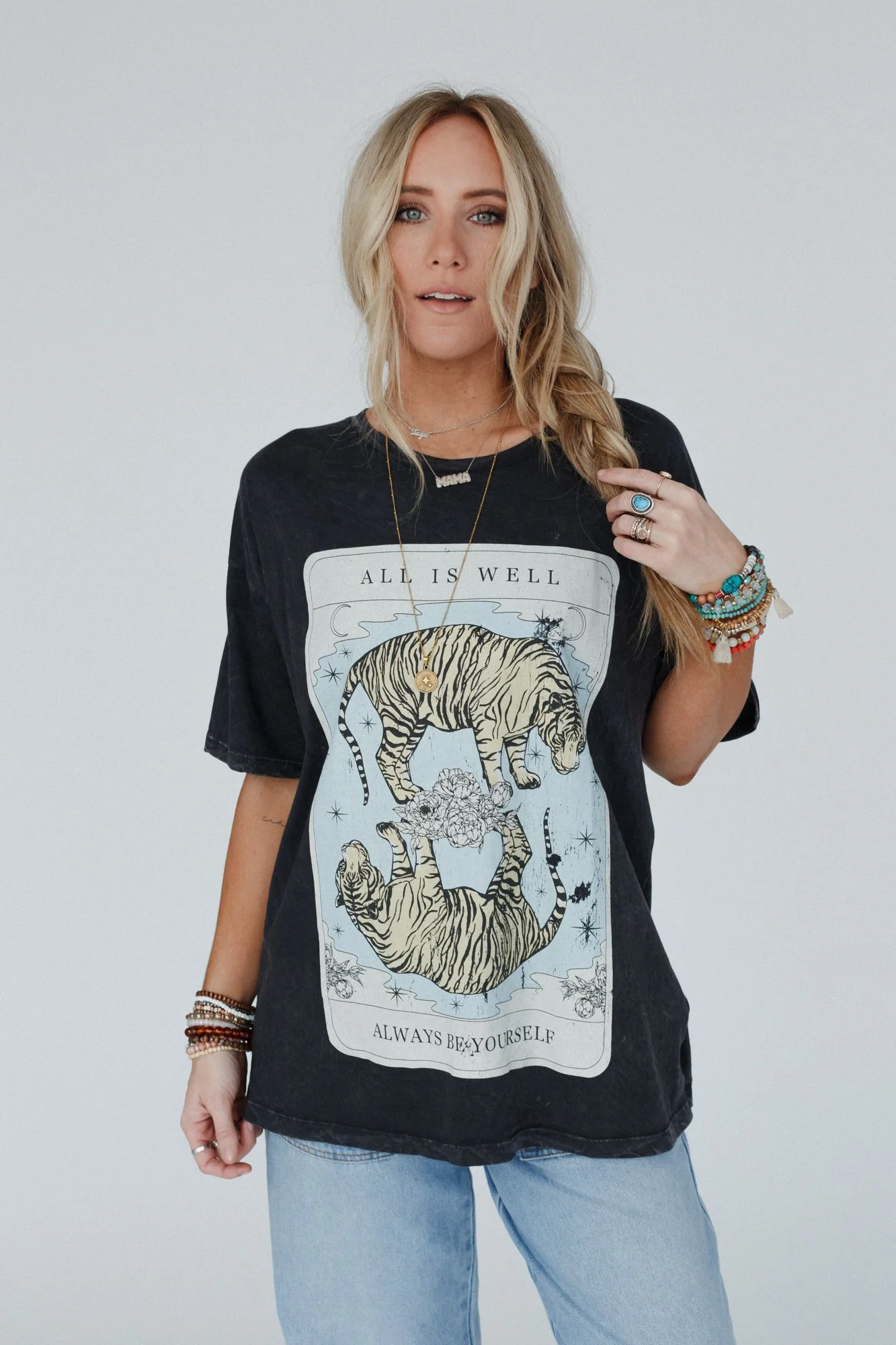 All Is Well Tiger Graphic Tee - Charcoal - Image 5
