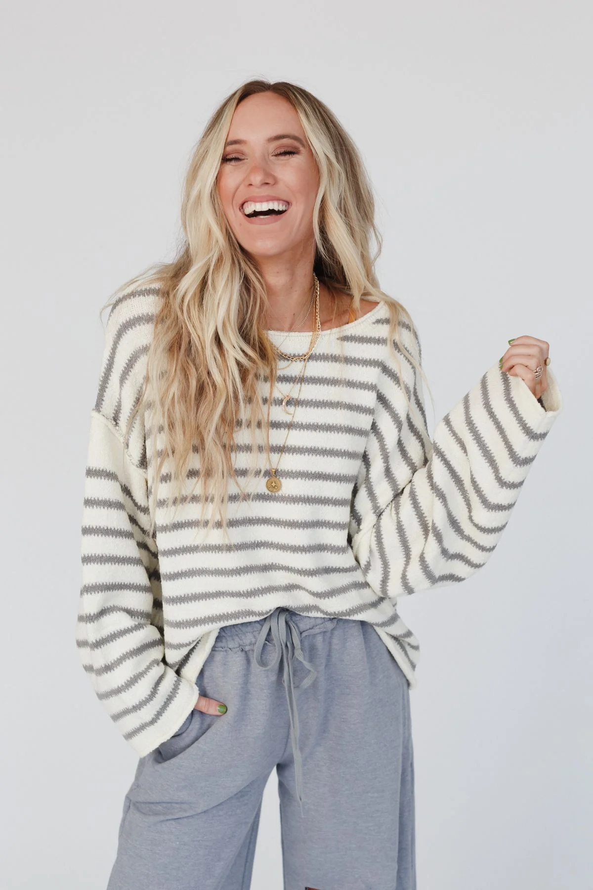 All My Stripes Oversized Sweater - Ivory Gray - Image 2