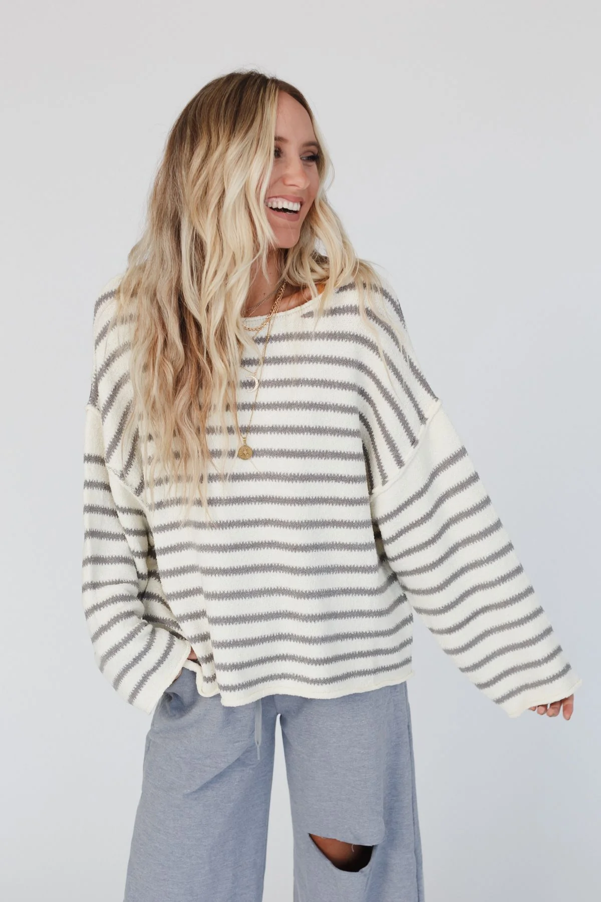 All My Stripes Oversized Sweater - Ivory Gray - Image 4