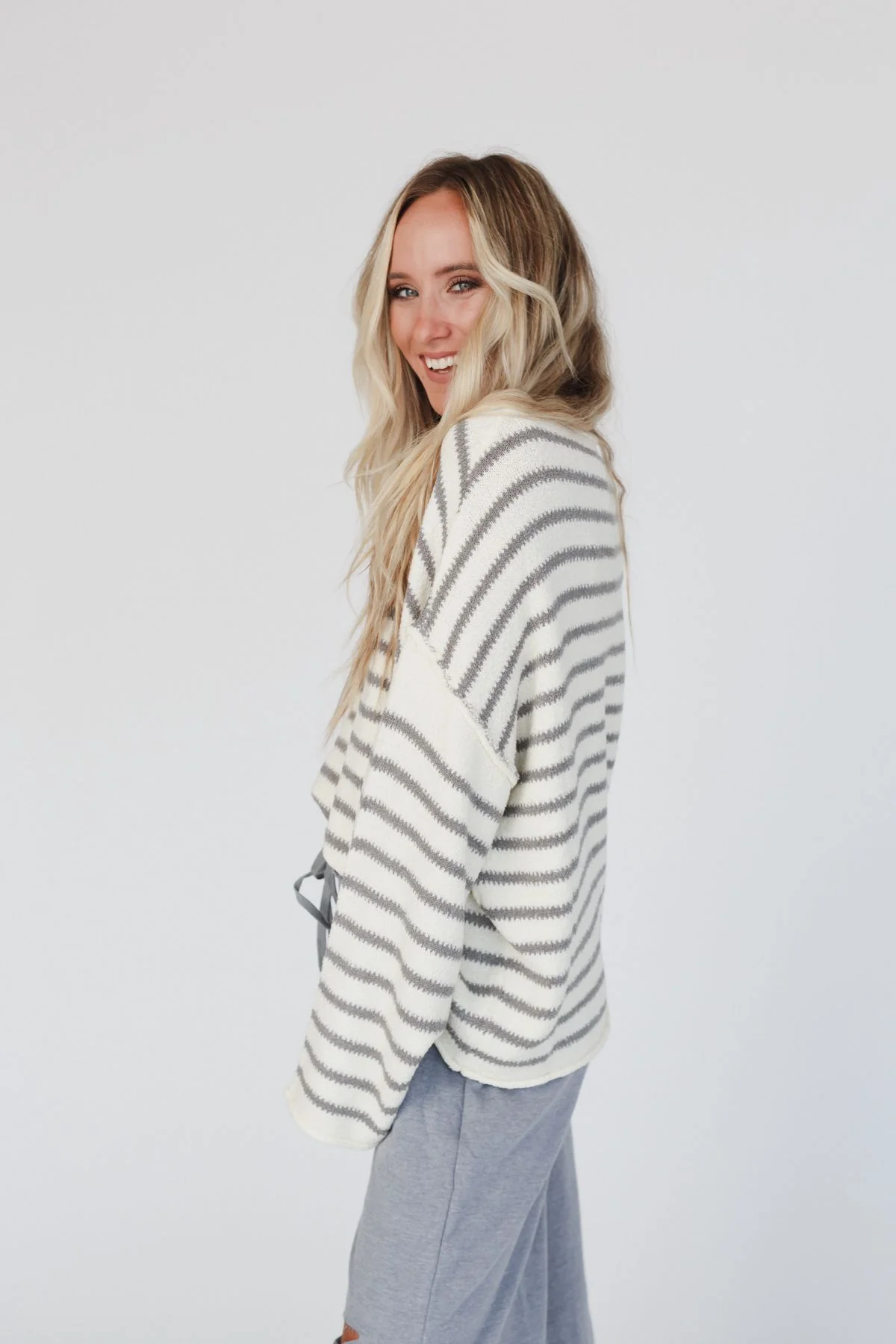 All My Stripes Oversized Sweater - Ivory Gray - Image 5