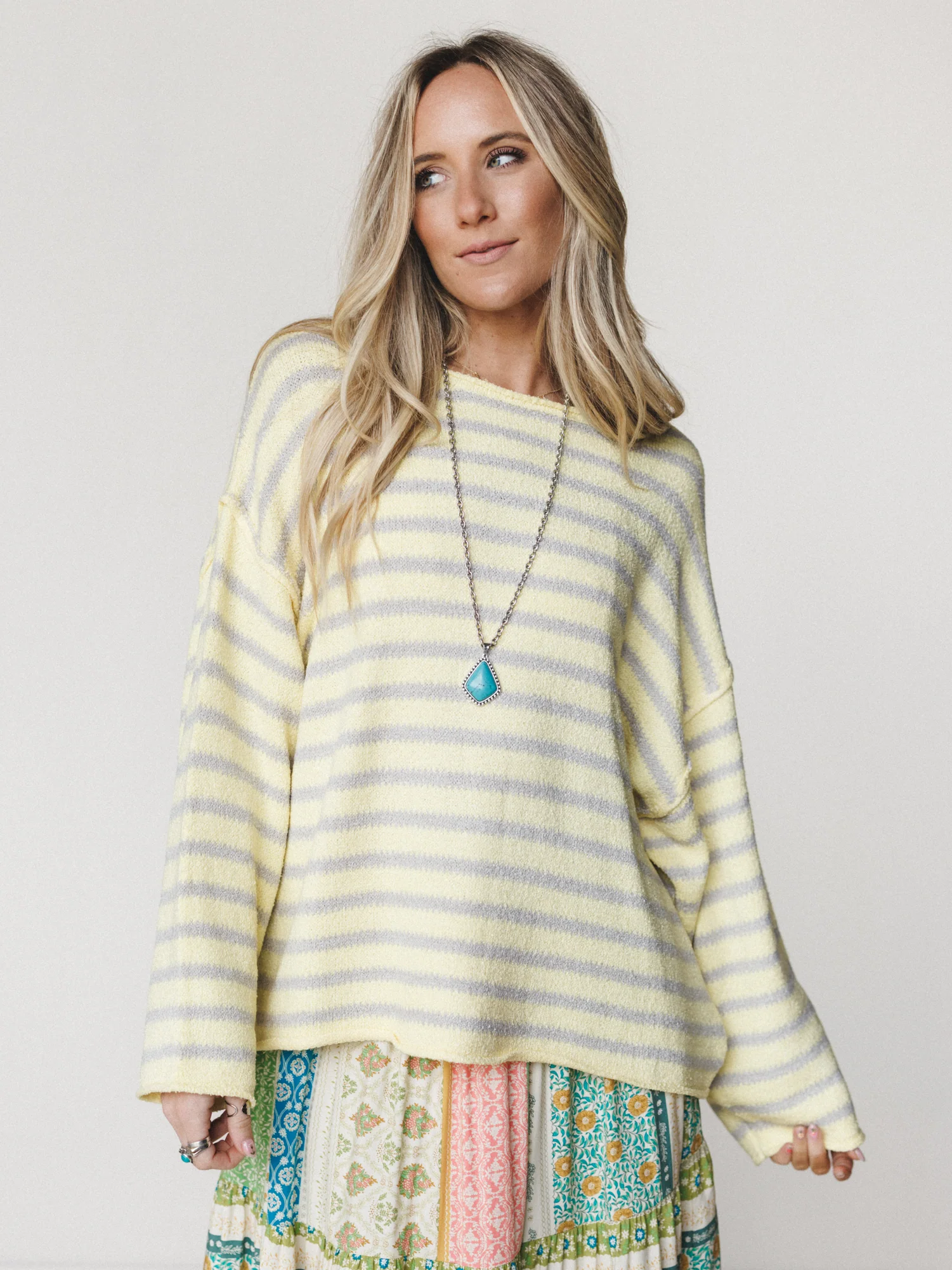 All My Stripes Oversized Sweater - Misted Yellow Icey Grey - Image 4