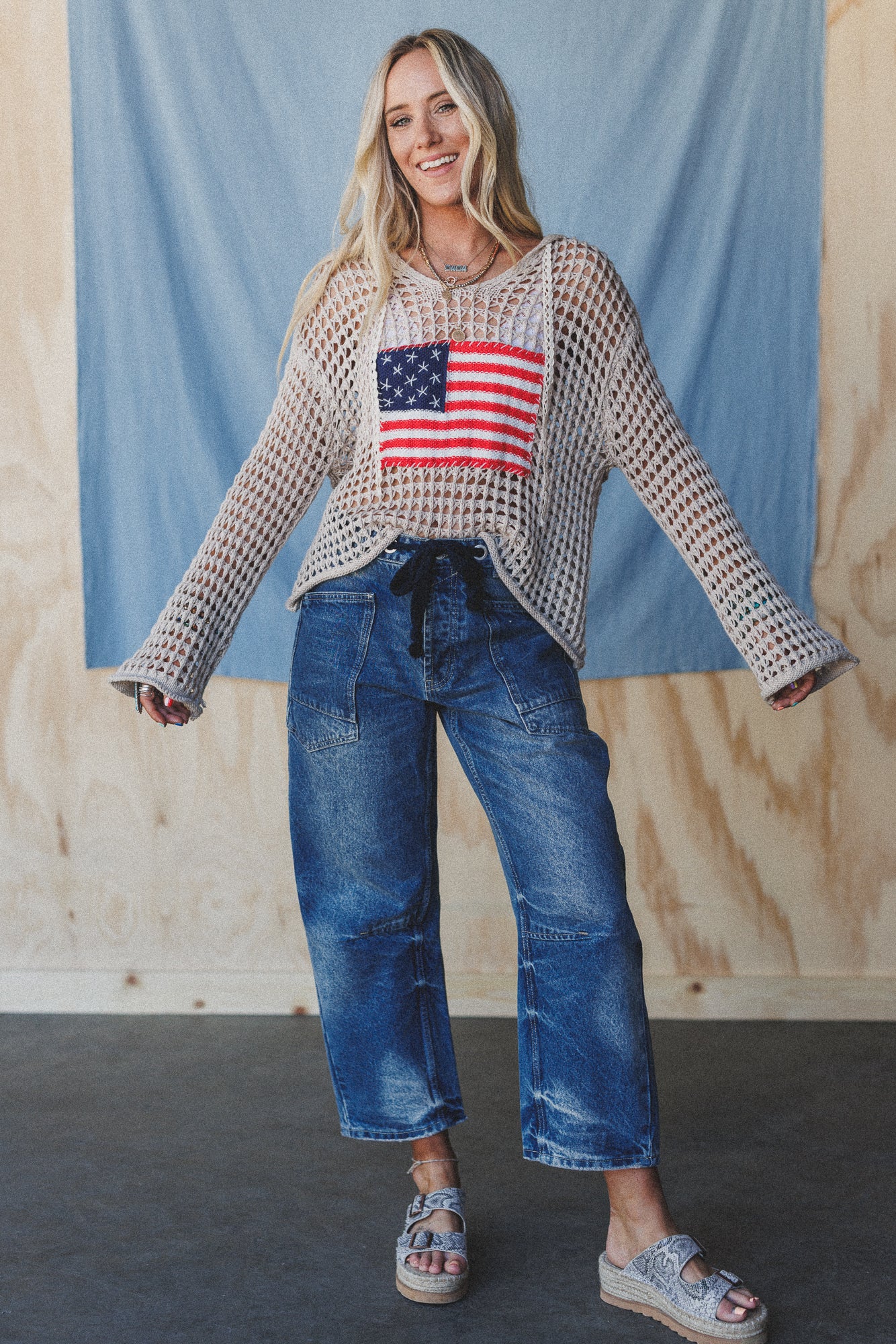 Americana Flag Hoodie - Beige - Image 7