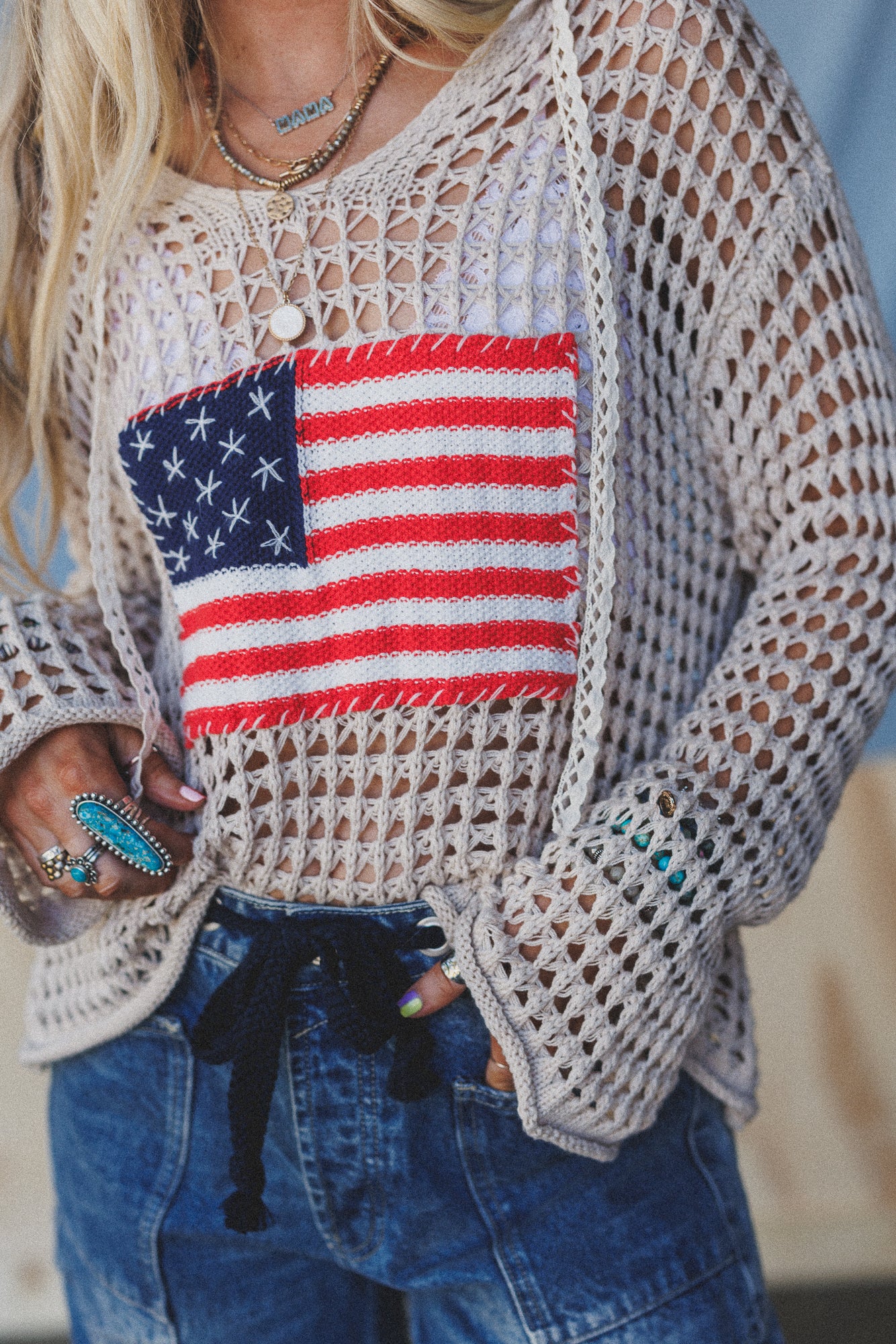 Americana Flag Hoodie - Beige - Image 3