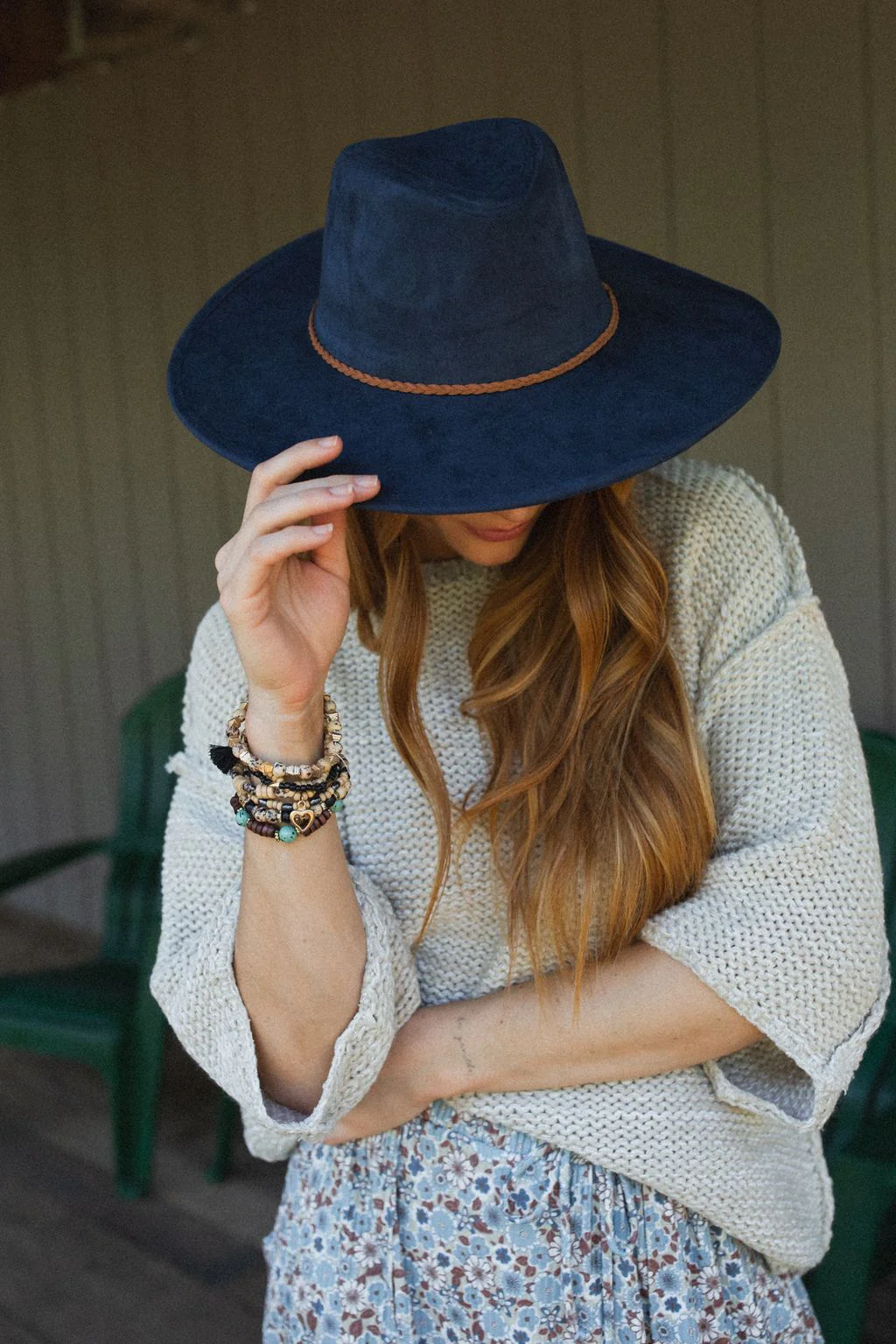 Arizona Braided Wide Brim Hat - Navy - Image 3