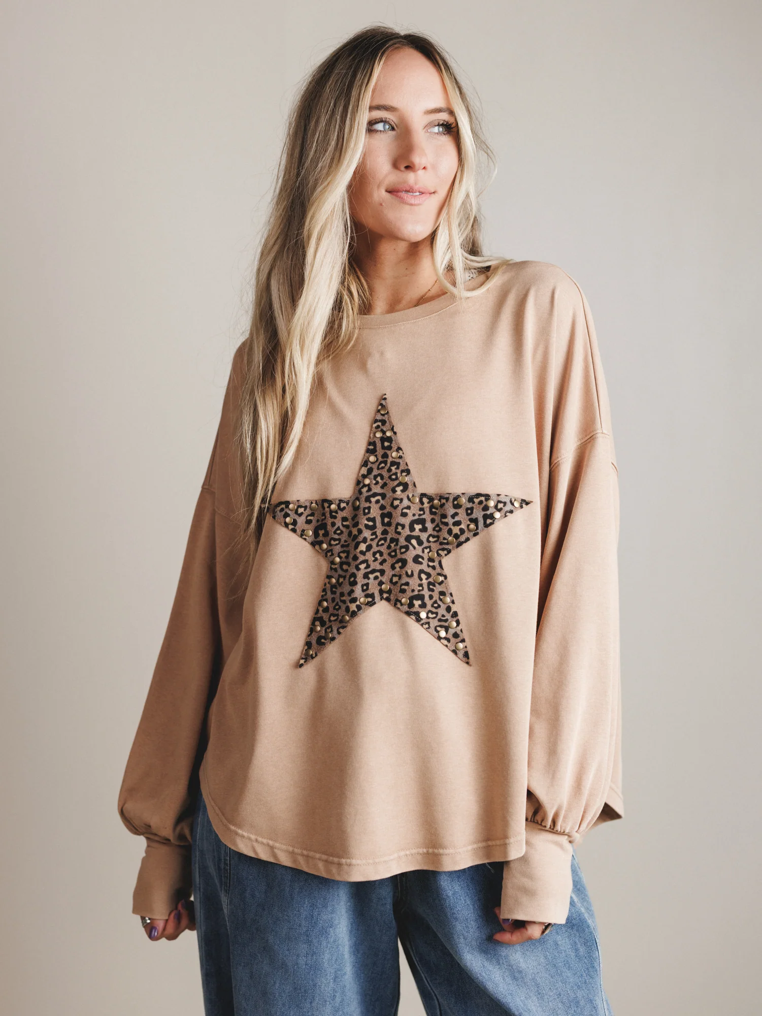 Astral Wild Animal Star Patchwork Top - Camel - Image 6