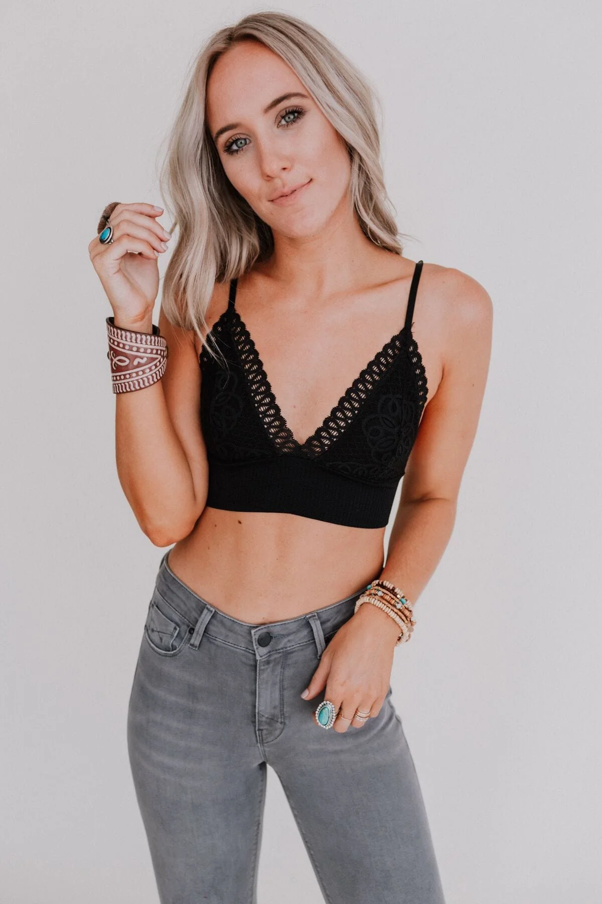 Audra Waistband Loop Lace Bralette - Black - Pre Order