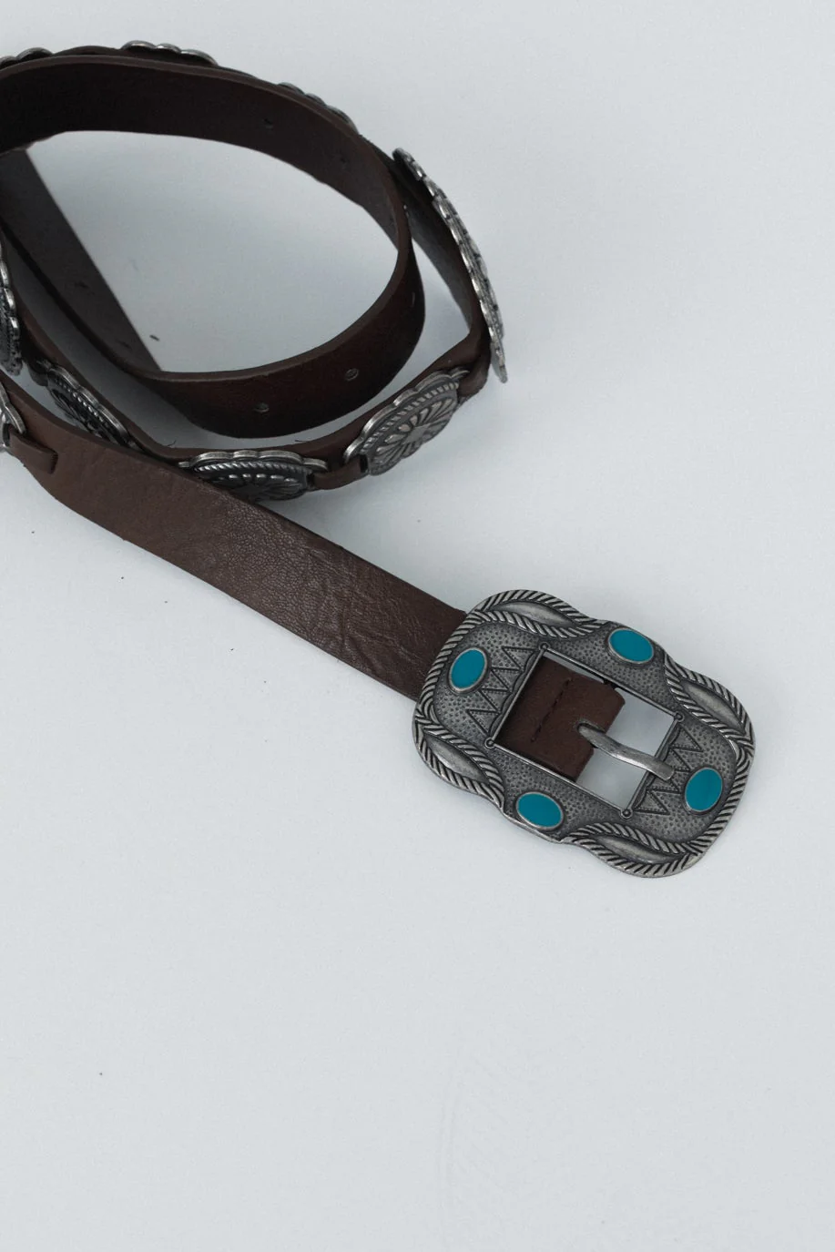 Austin Turquoise Concho Belt - Brown - Image 3