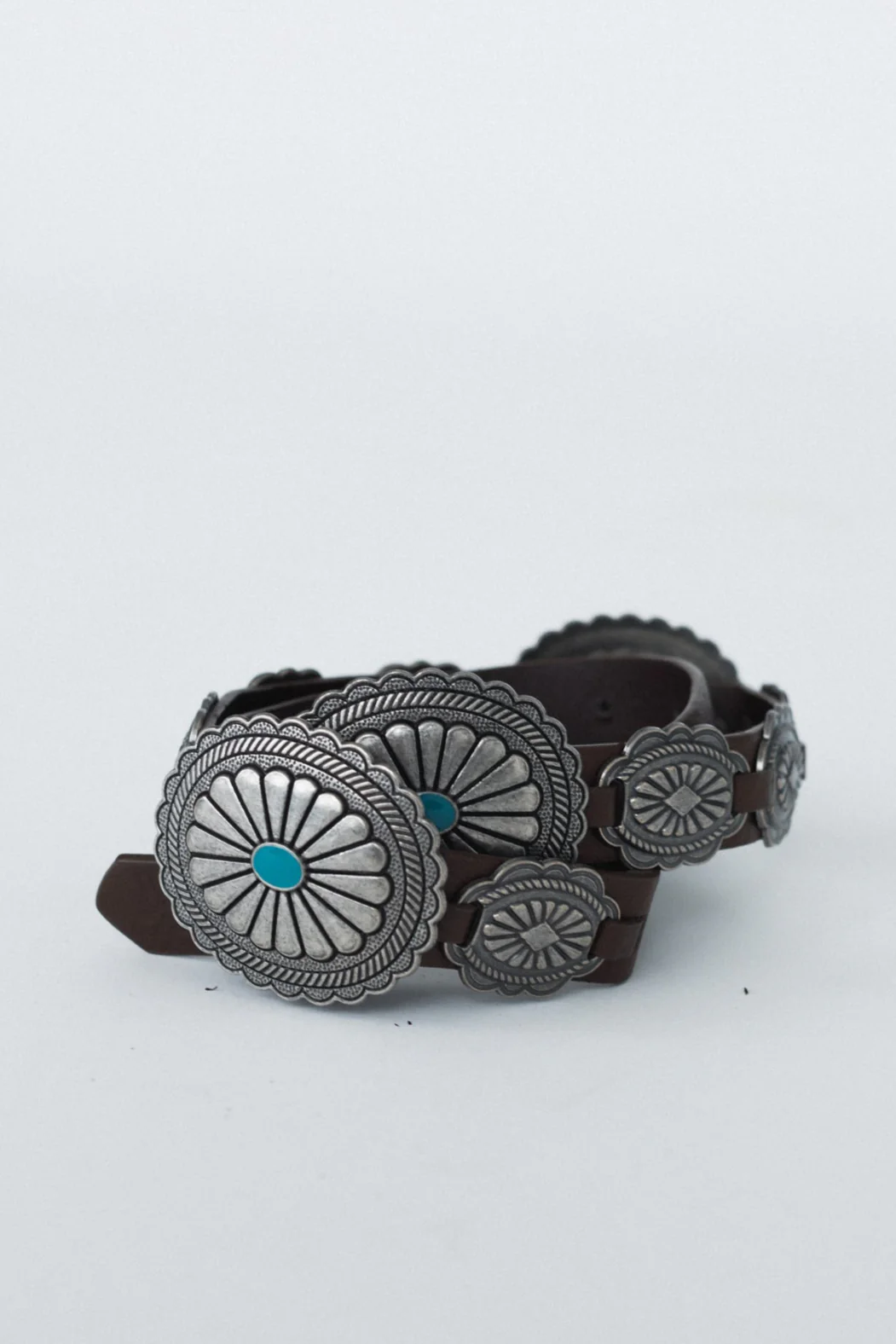 Austin Turquoise Concho Belt - Brown - Image 4
