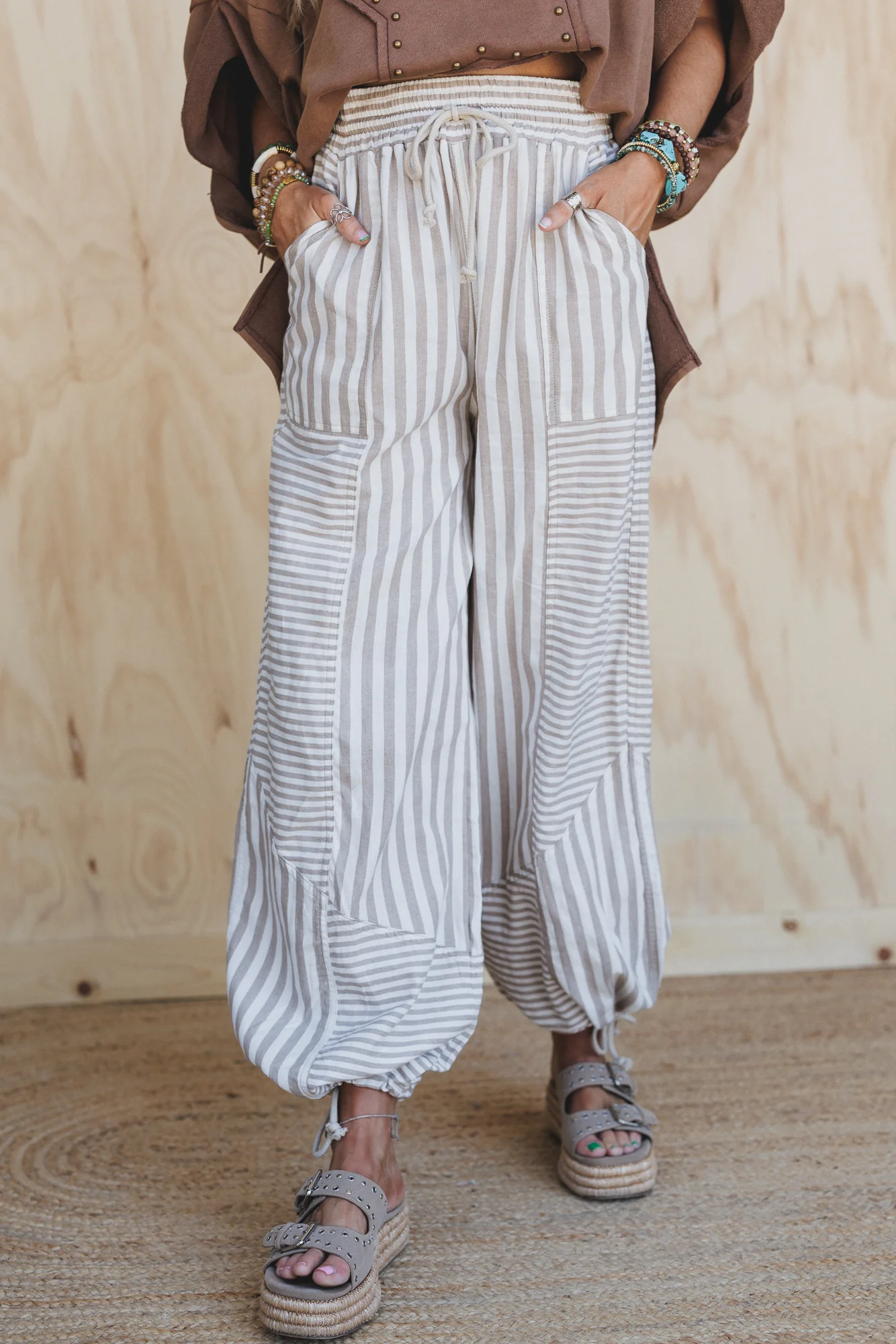 Aveline Striped Pants - Taupe - Image 2