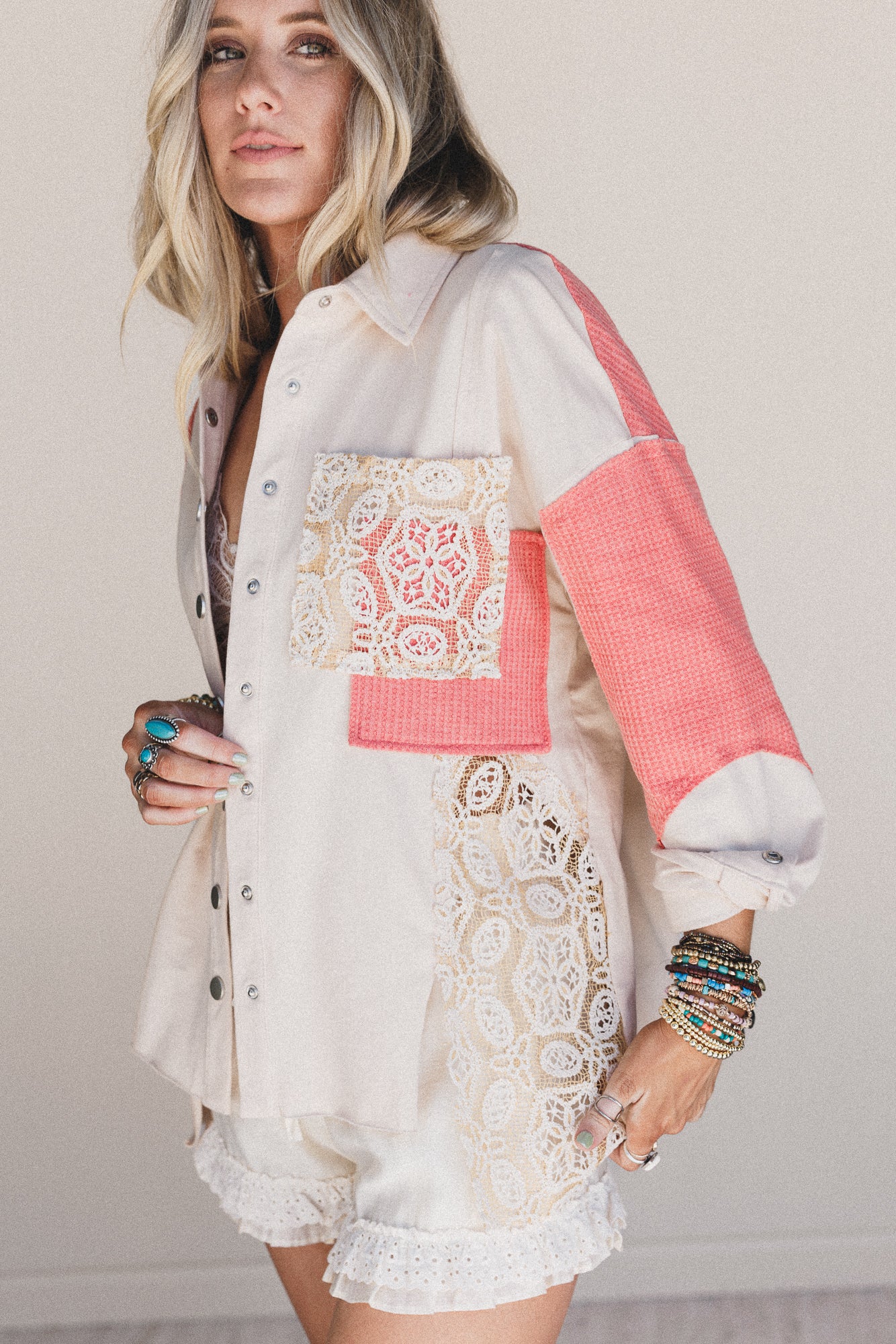 Azaria Button Down Top - Coral - Image 4