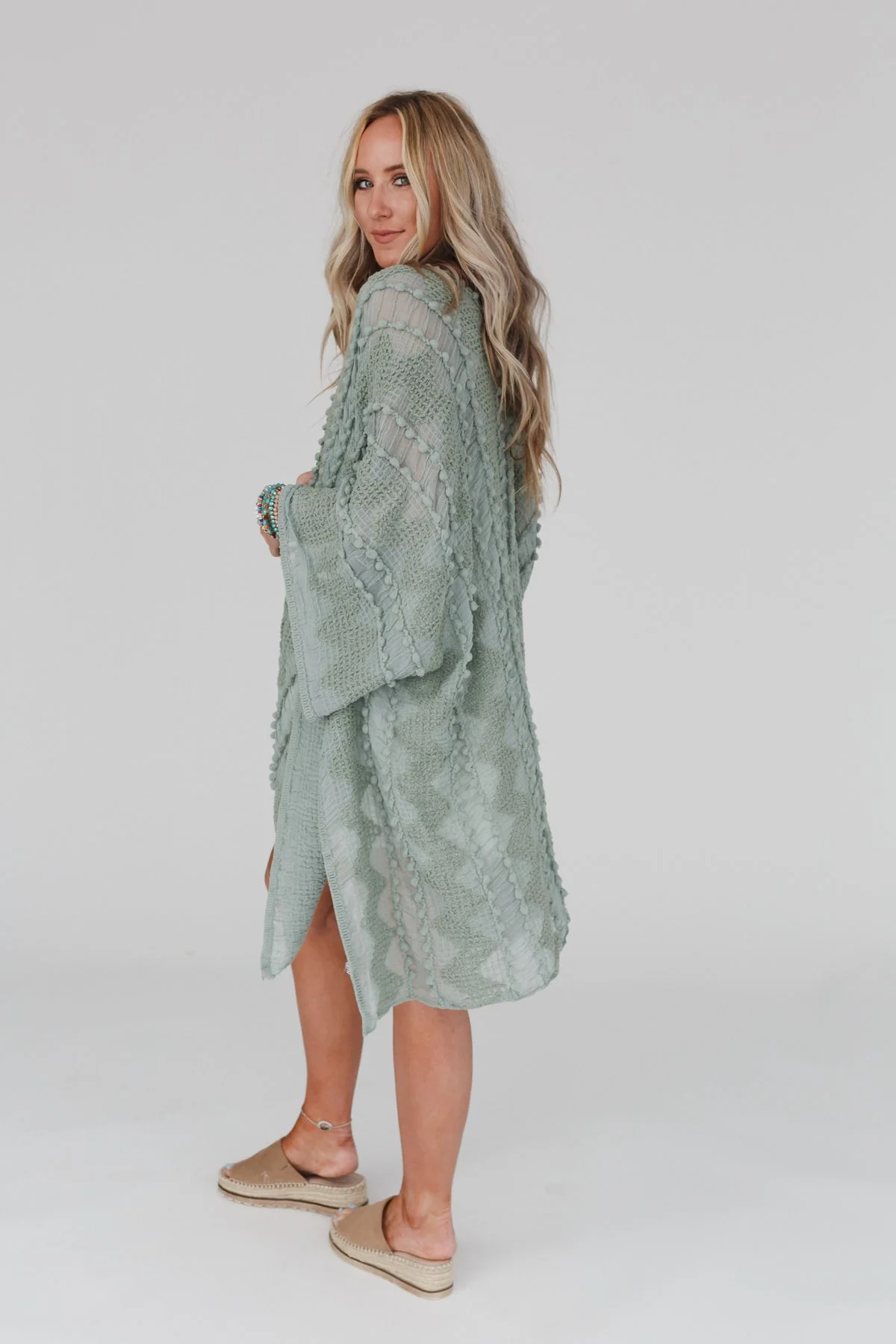 Bali Embroidered Kimono - Sage - Image 3