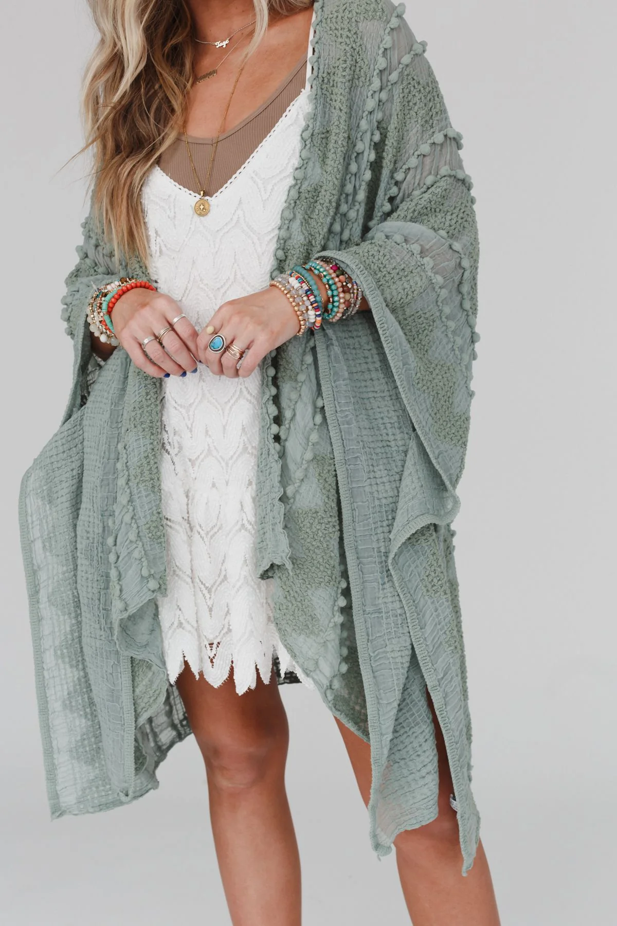 Bali Embroidered Kimono - Sage - Image 5