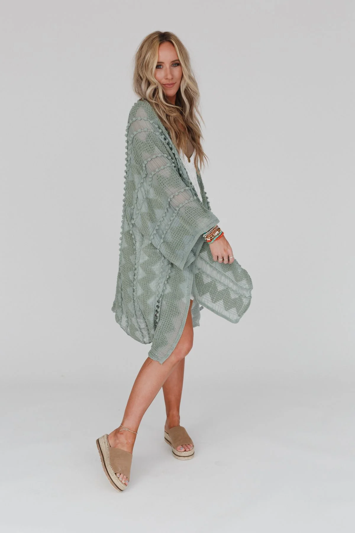 Bali Embroidered Kimono - Sage - Image 7