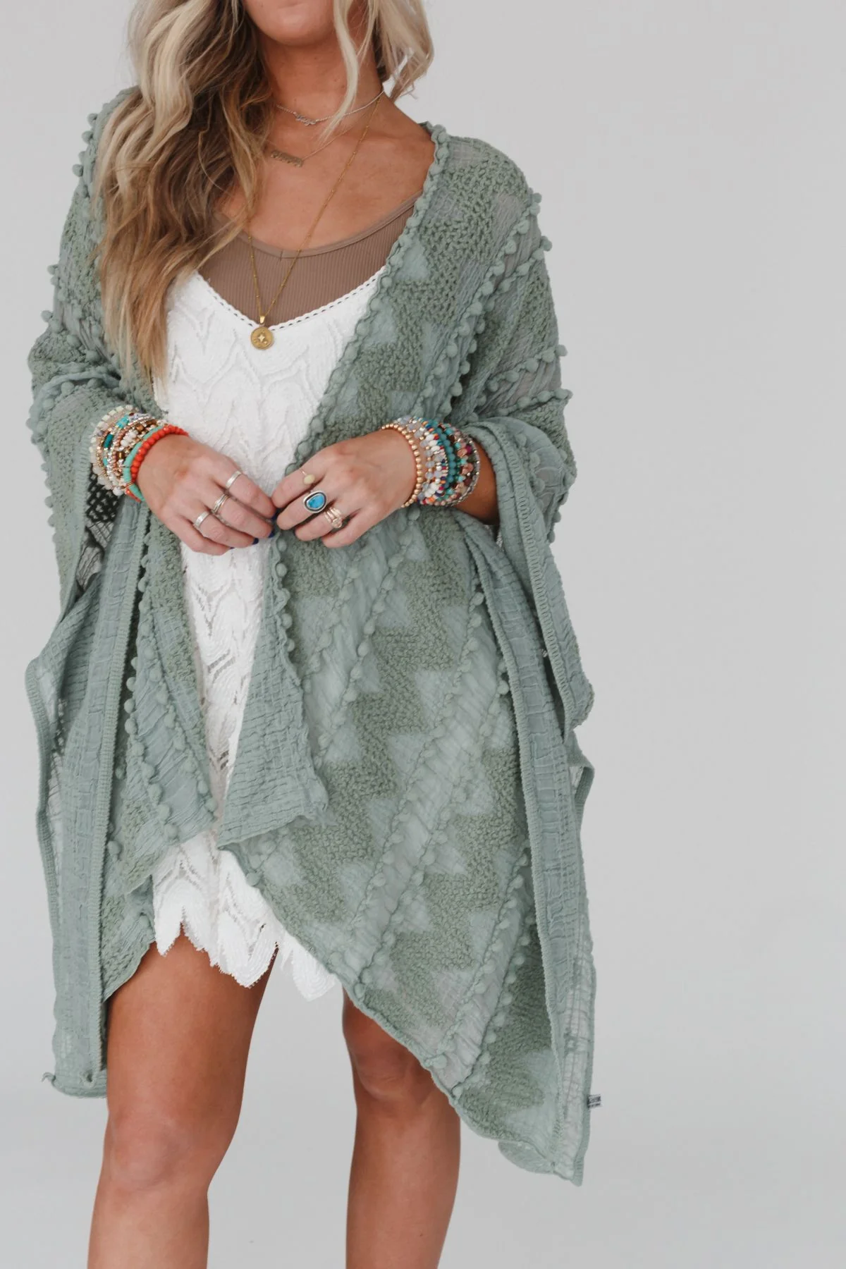 Bali Embroidered Kimono - Sage - Image 9