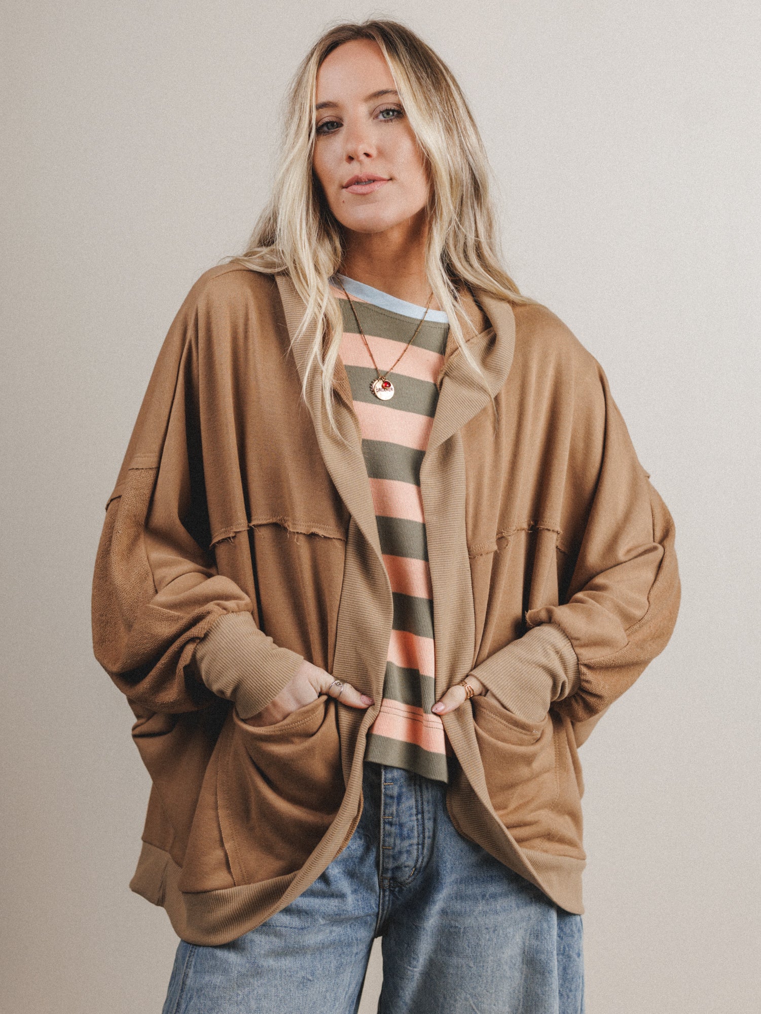 Barely Bound Hoodie Cardigan - Camel - Image 5