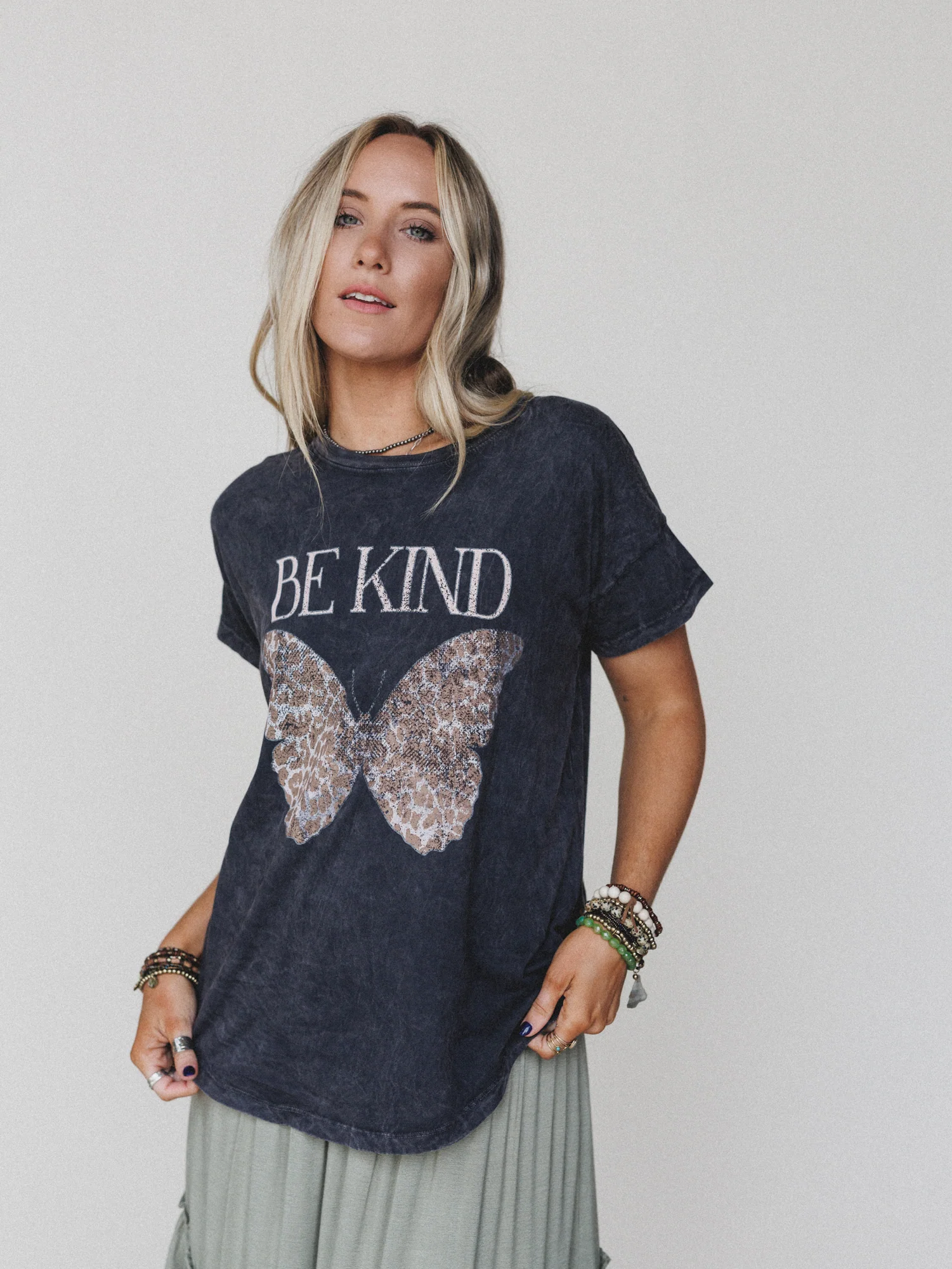 Be Kind Mineral Washed Graphic Tee - Charcoal - Image 4