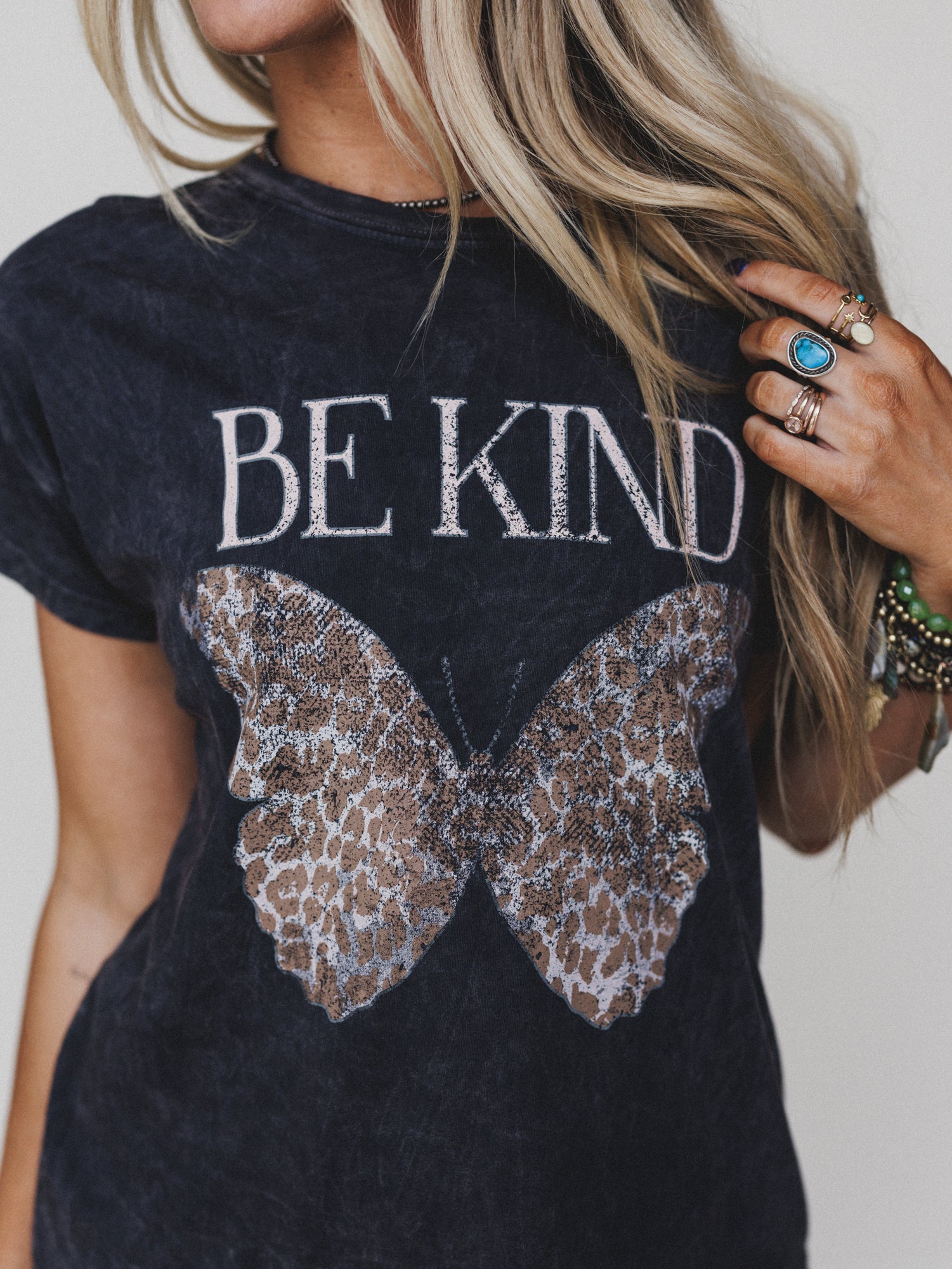 Be Kind Mineral Washed Graphic Tee - Charcoal - Image 3