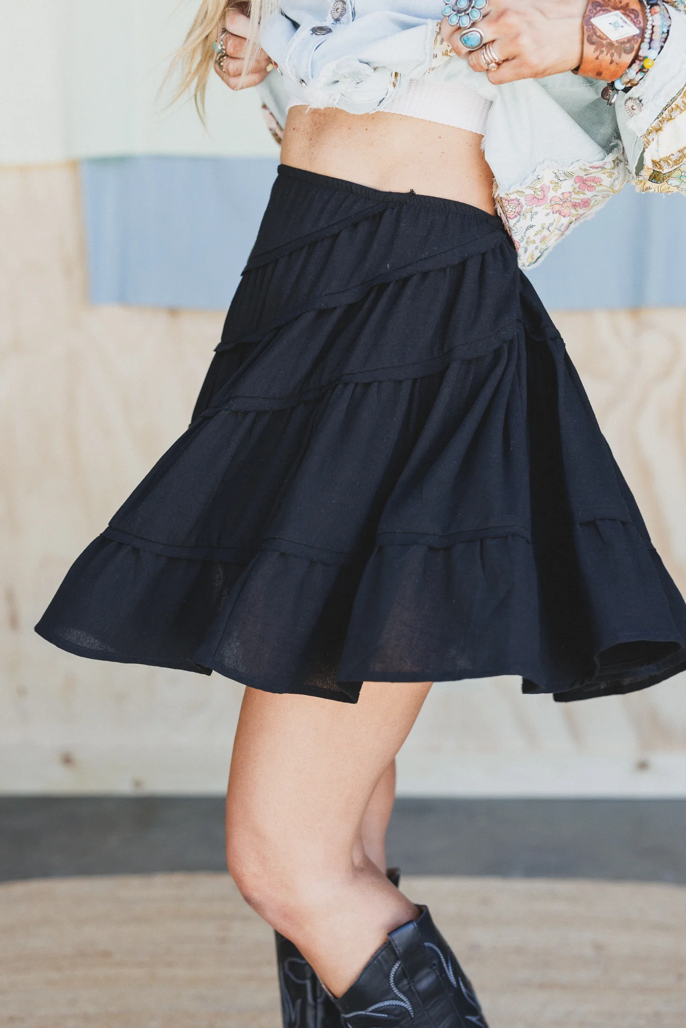 Becky Tiered Skirt - Black - Image 3