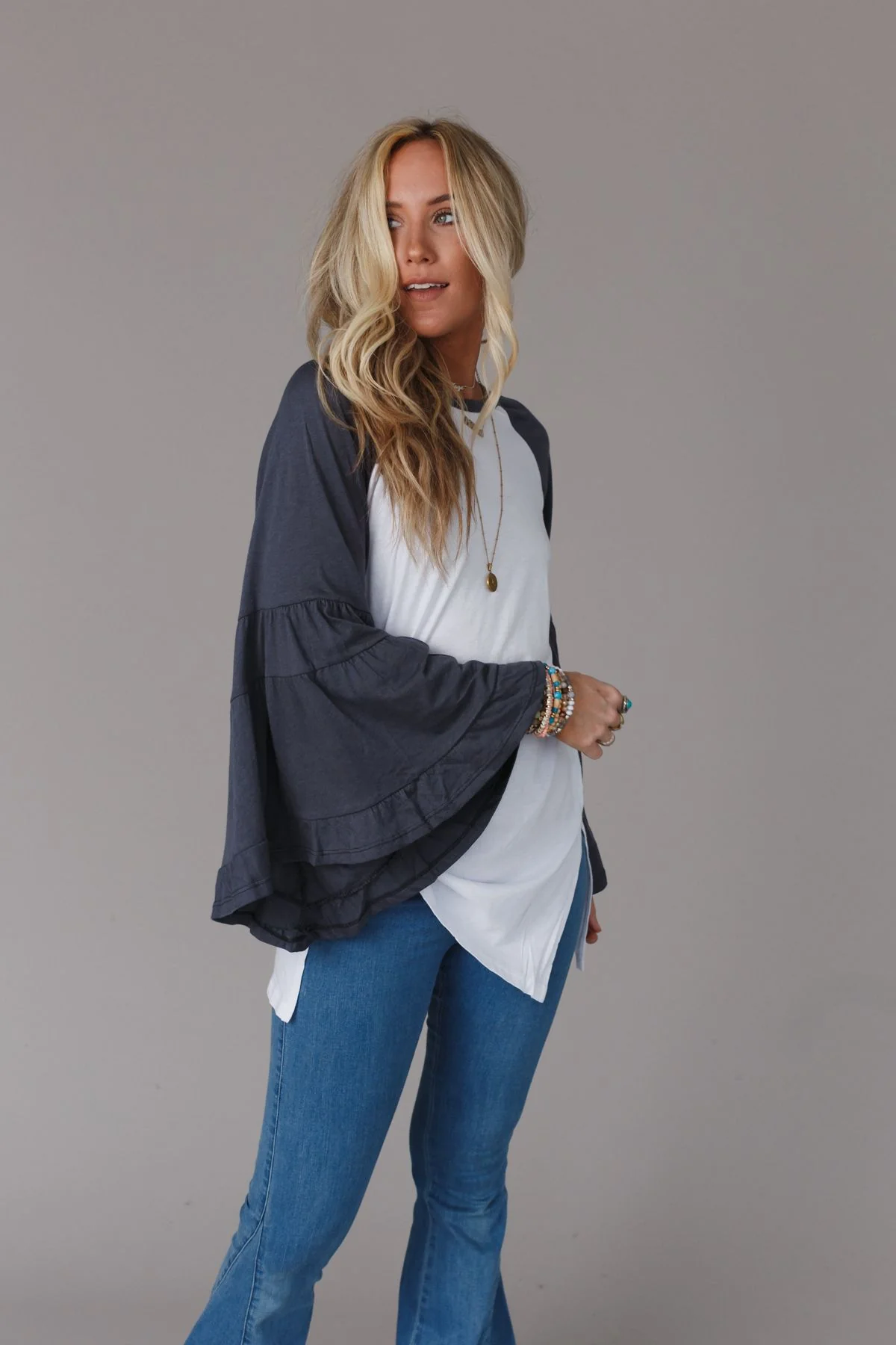 Bell Sleeve Baseball Tee - Charcoal - Image 4