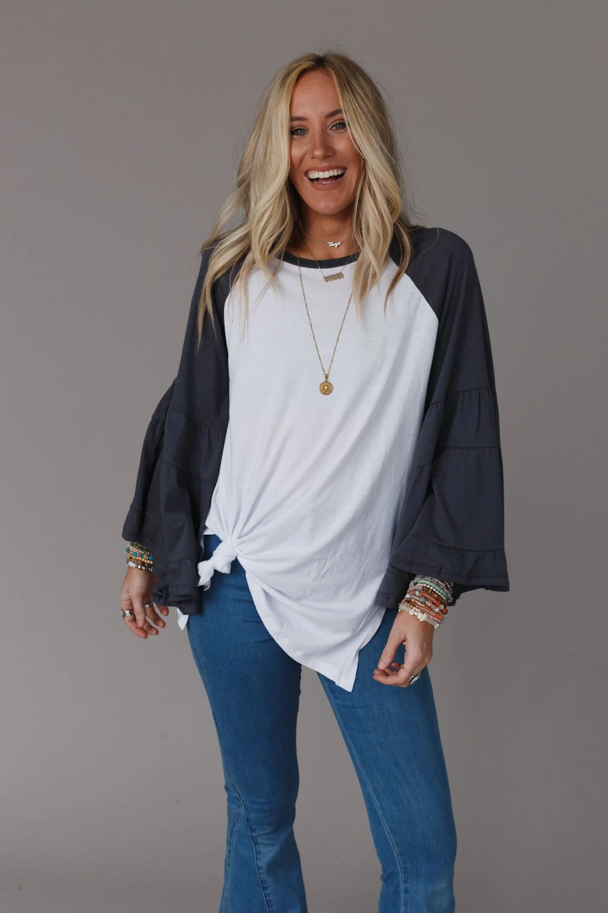 Bell Sleeve Baseball Tee - Charcoal - Image 7