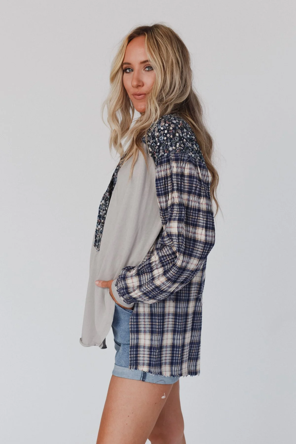 Better Together Mixed Print Top - Blue Gray - Image 3