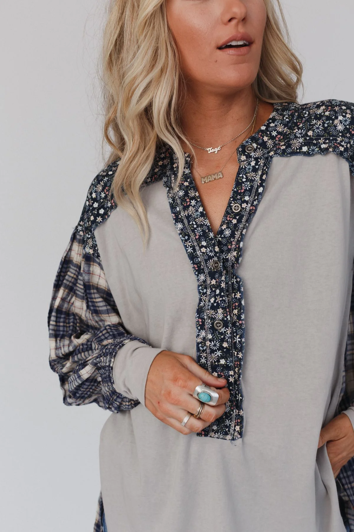Better Together Mixed Print Top - Blue Gray - Image 4