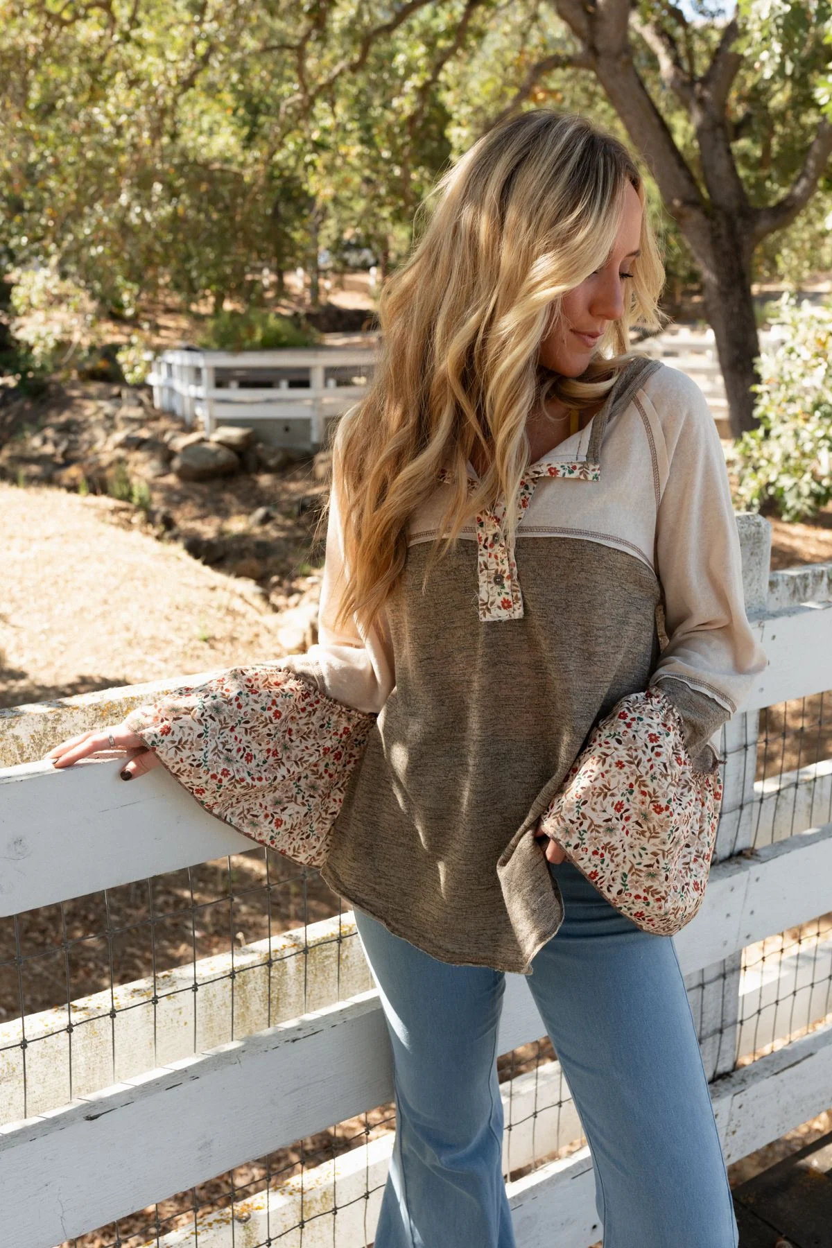 Blooms Of Love Contrast Top - Taupe - Image 12