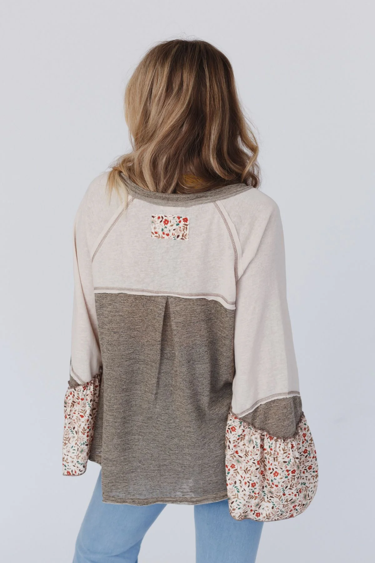 Blooms Of Love Contrast Top - Taupe - Image 4